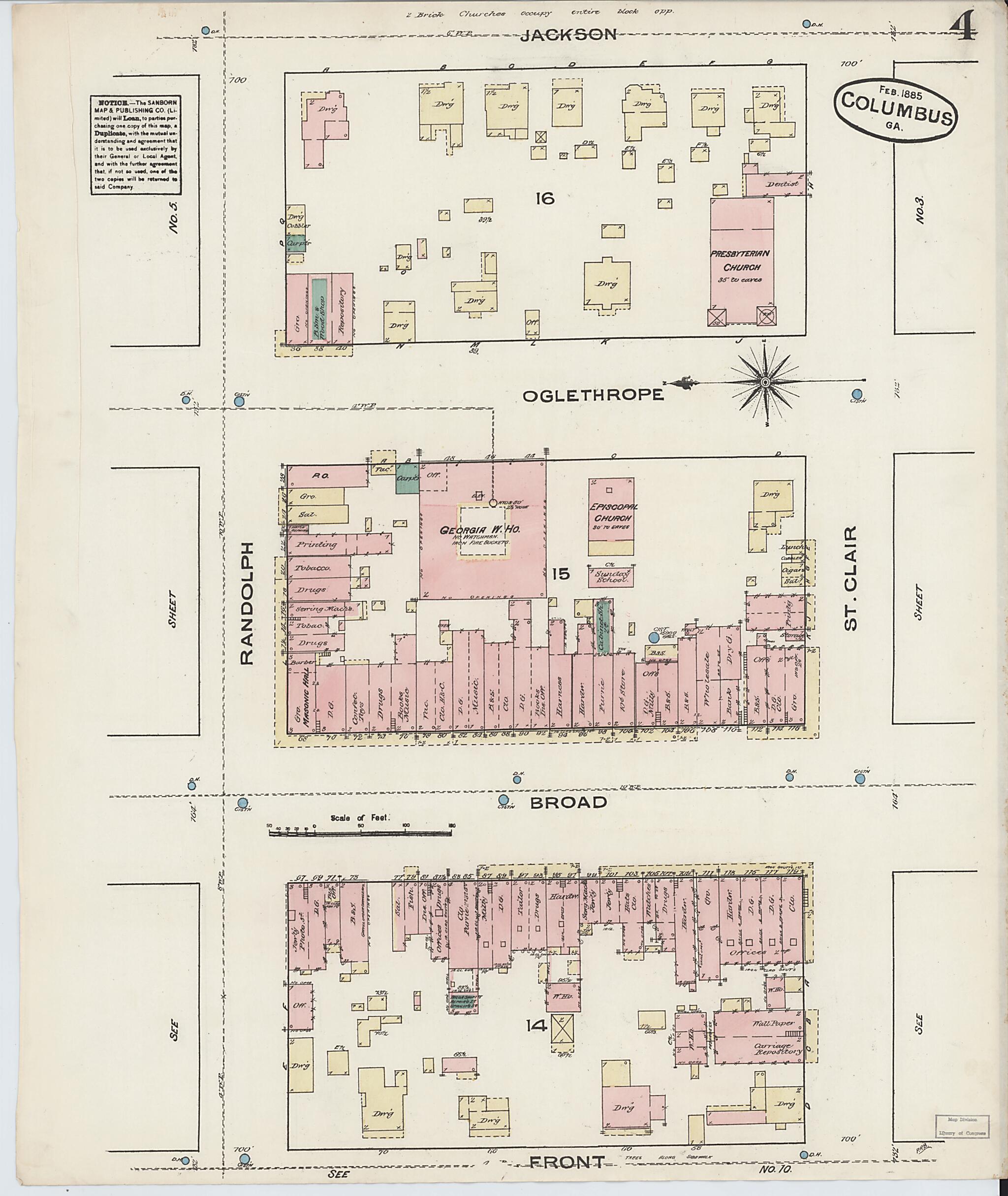 This old map of Columbus, Muscogee County, Georgia was created by Sanborn Map Company in 1885