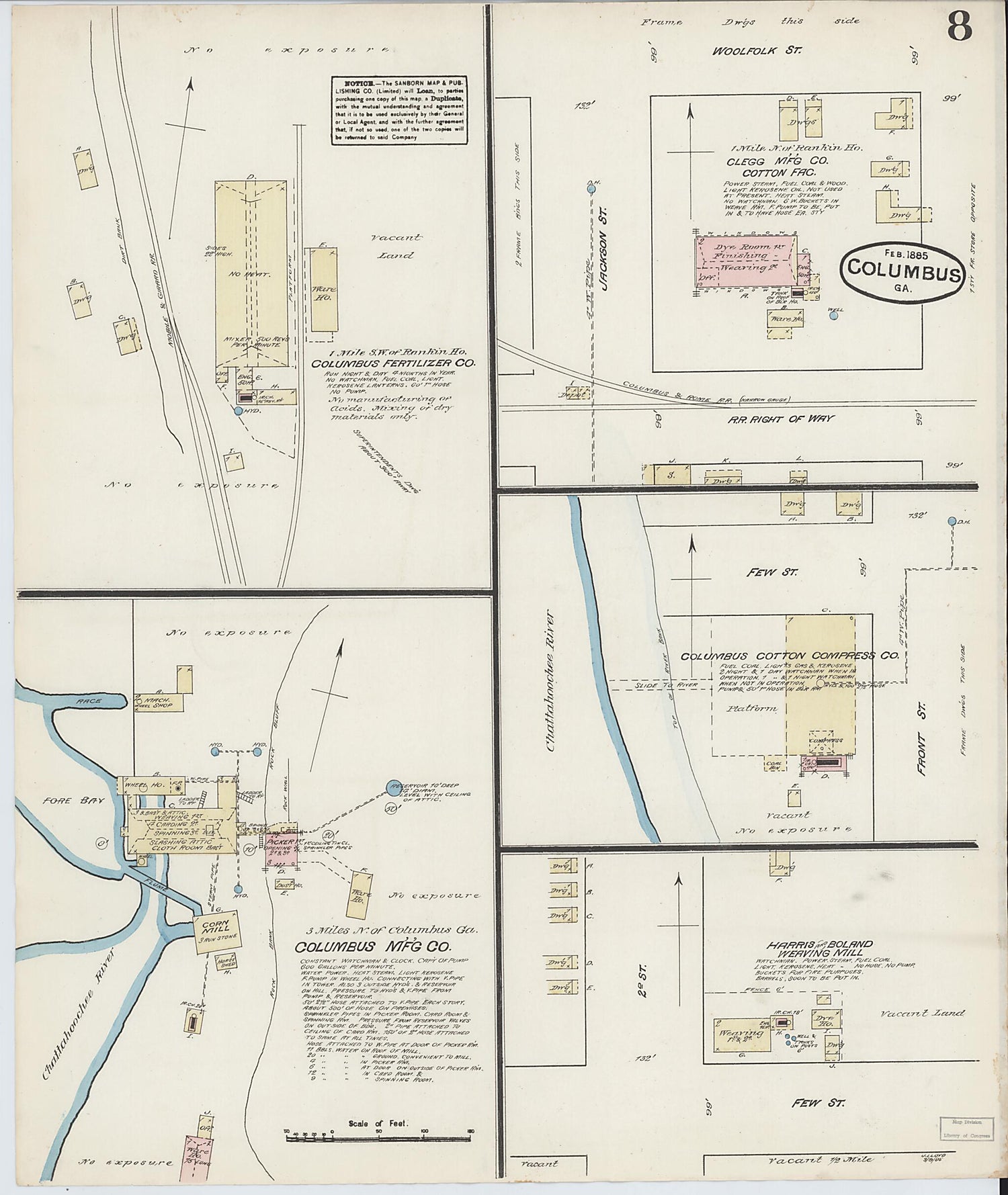 This old map of Columbus, Muscogee County, Georgia was created by Sanborn Map Company in 1885