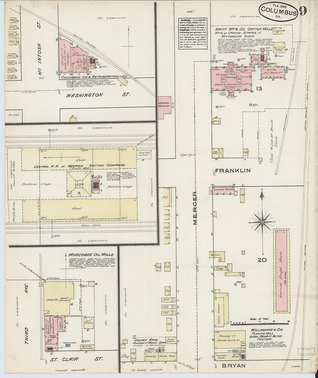 This old map of Columbus, Muscogee County, Georgia was created by Sanborn Map Company in 1885