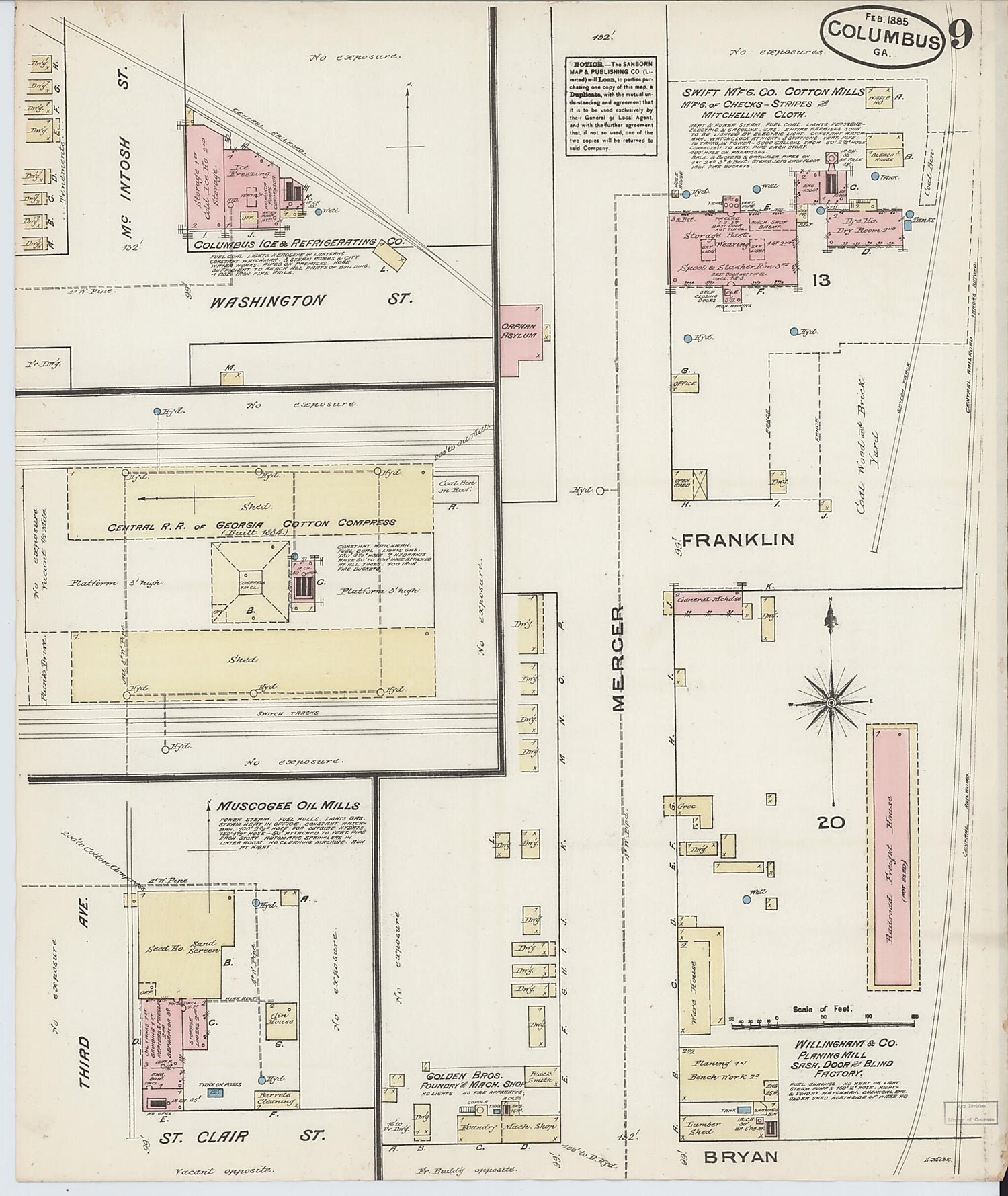 This old map of Columbus, Muscogee County, Georgia was created by Sanborn Map Company in 1885