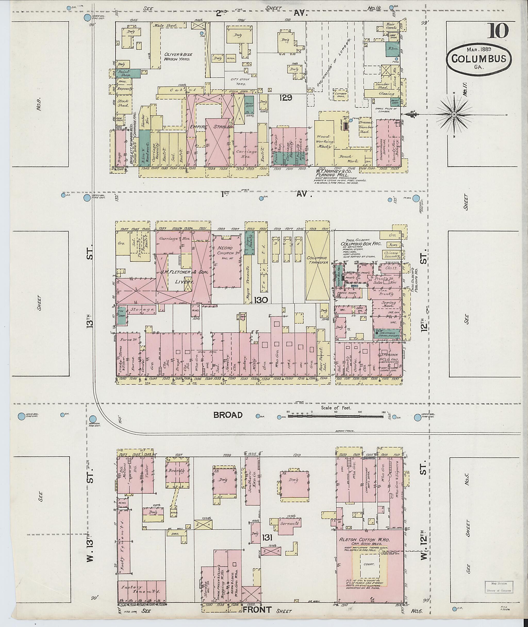 This old map of Columbus, Muscogee County, Georgia was created by Sanborn Map Company in 1889