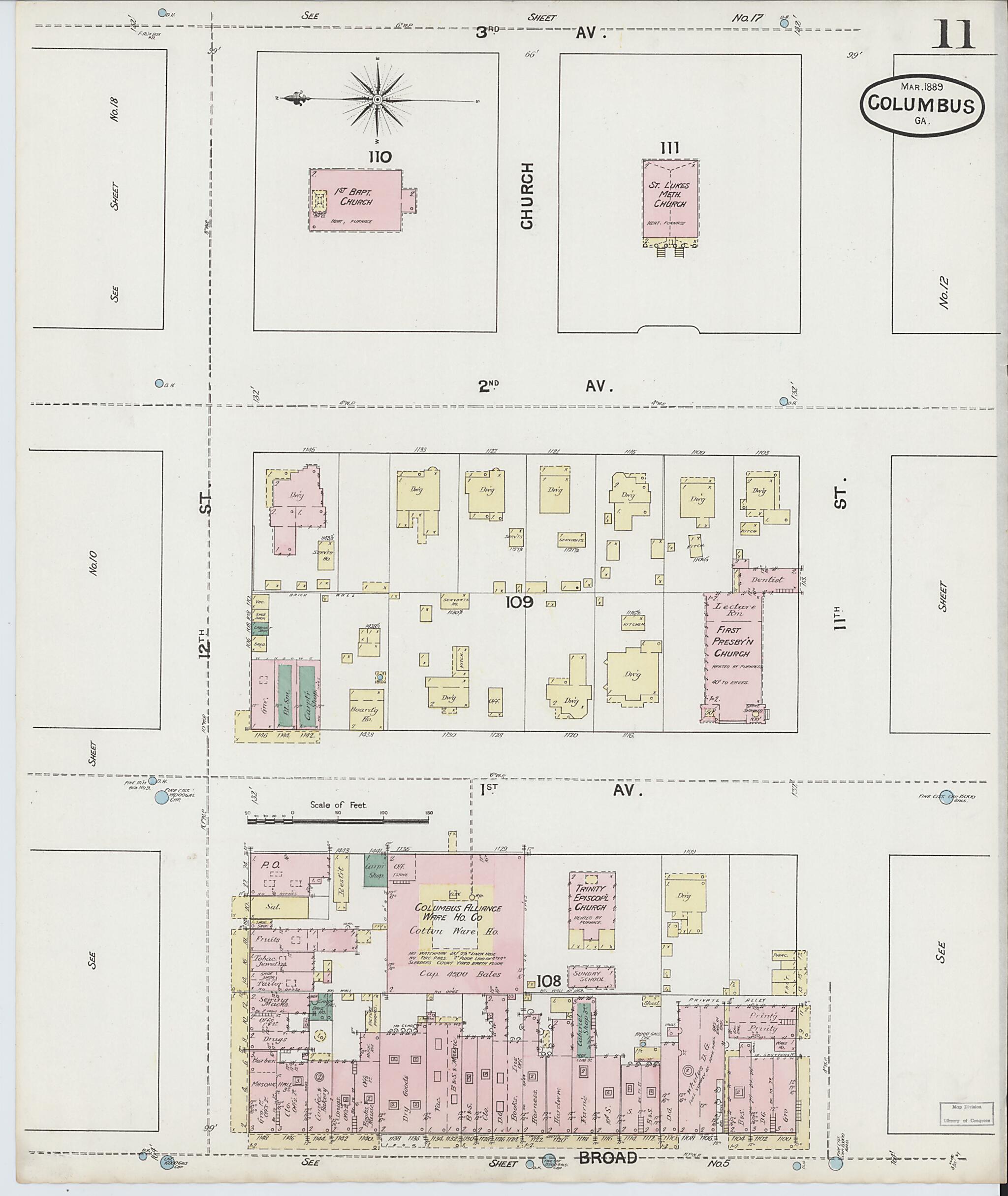 This old map of Columbus, Muscogee County, Georgia was created by Sanborn Map Company in 1889