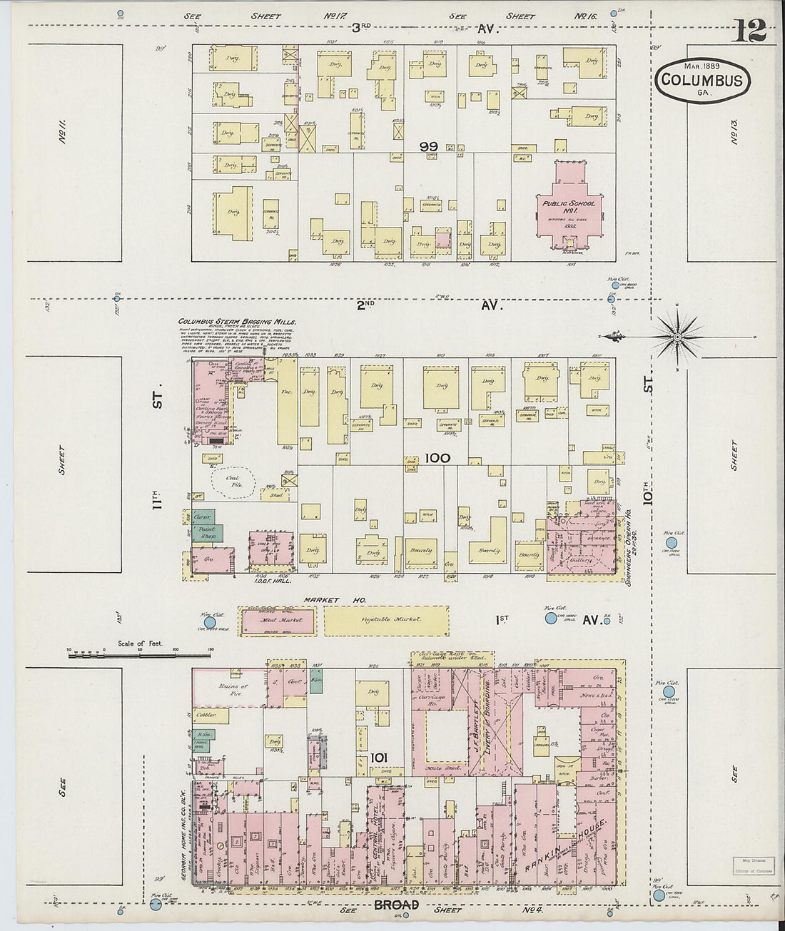 This old map of Columbus, Muscogee County, Georgia was created by Sanborn Map Company in 1889