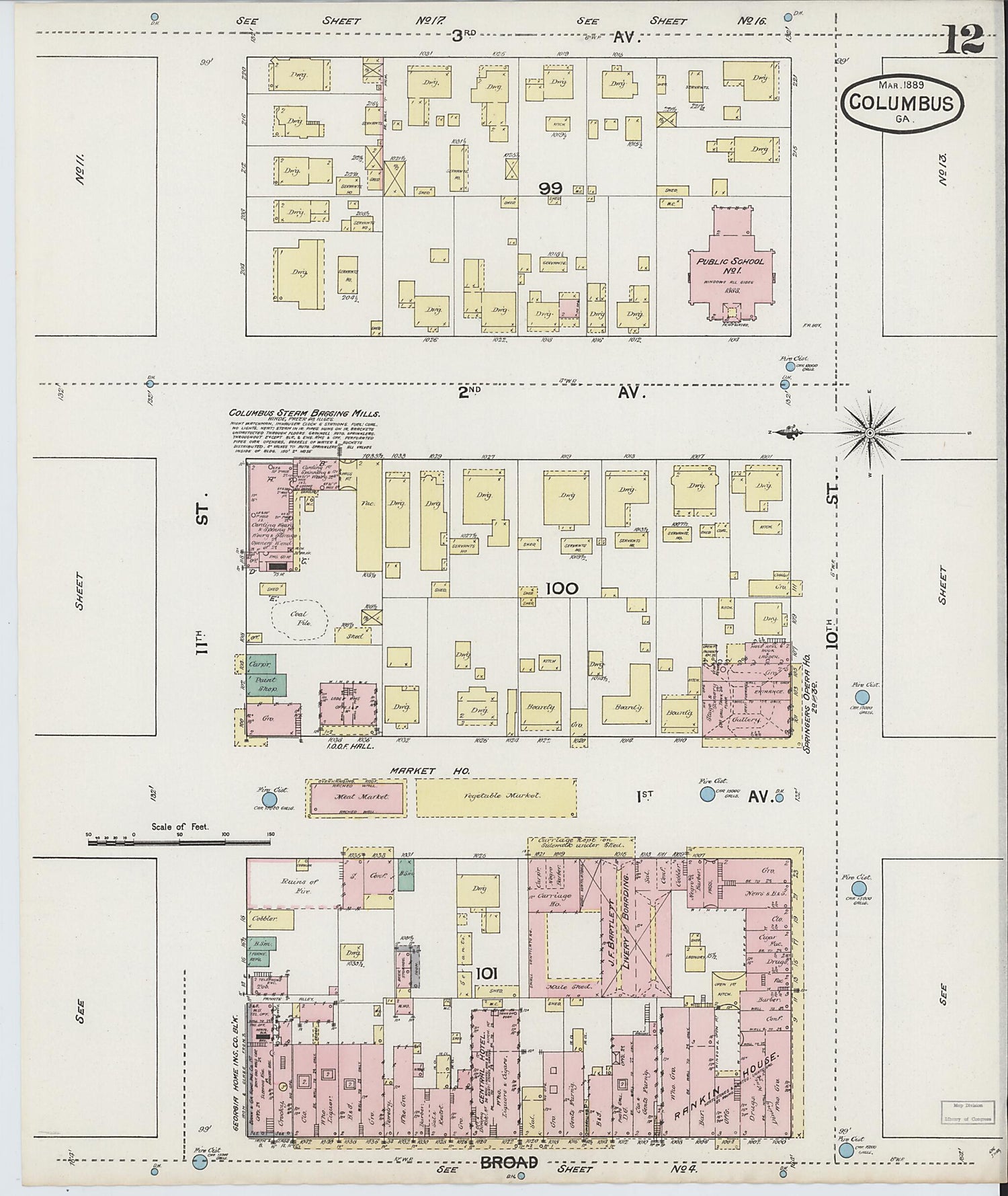 This old map of Columbus, Muscogee County, Georgia was created by Sanborn Map Company in 1889