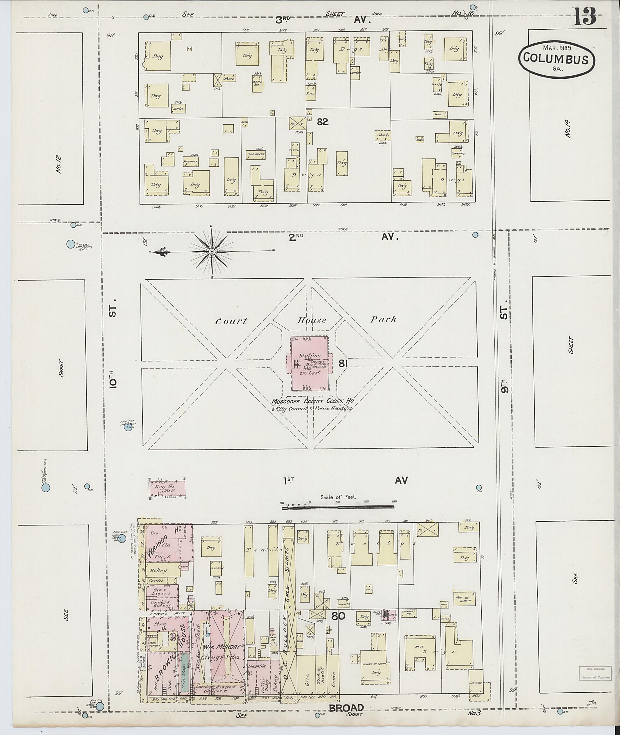 This old map of Columbus, Muscogee County, Georgia was created by Sanborn Map Company in 1889