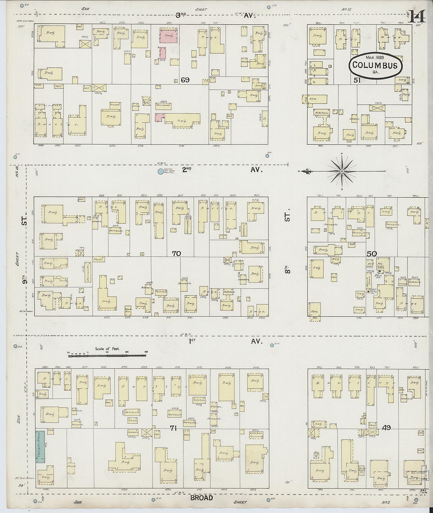 This old map of Columbus, Muscogee County, Georgia was created by Sanborn Map Company in 1889