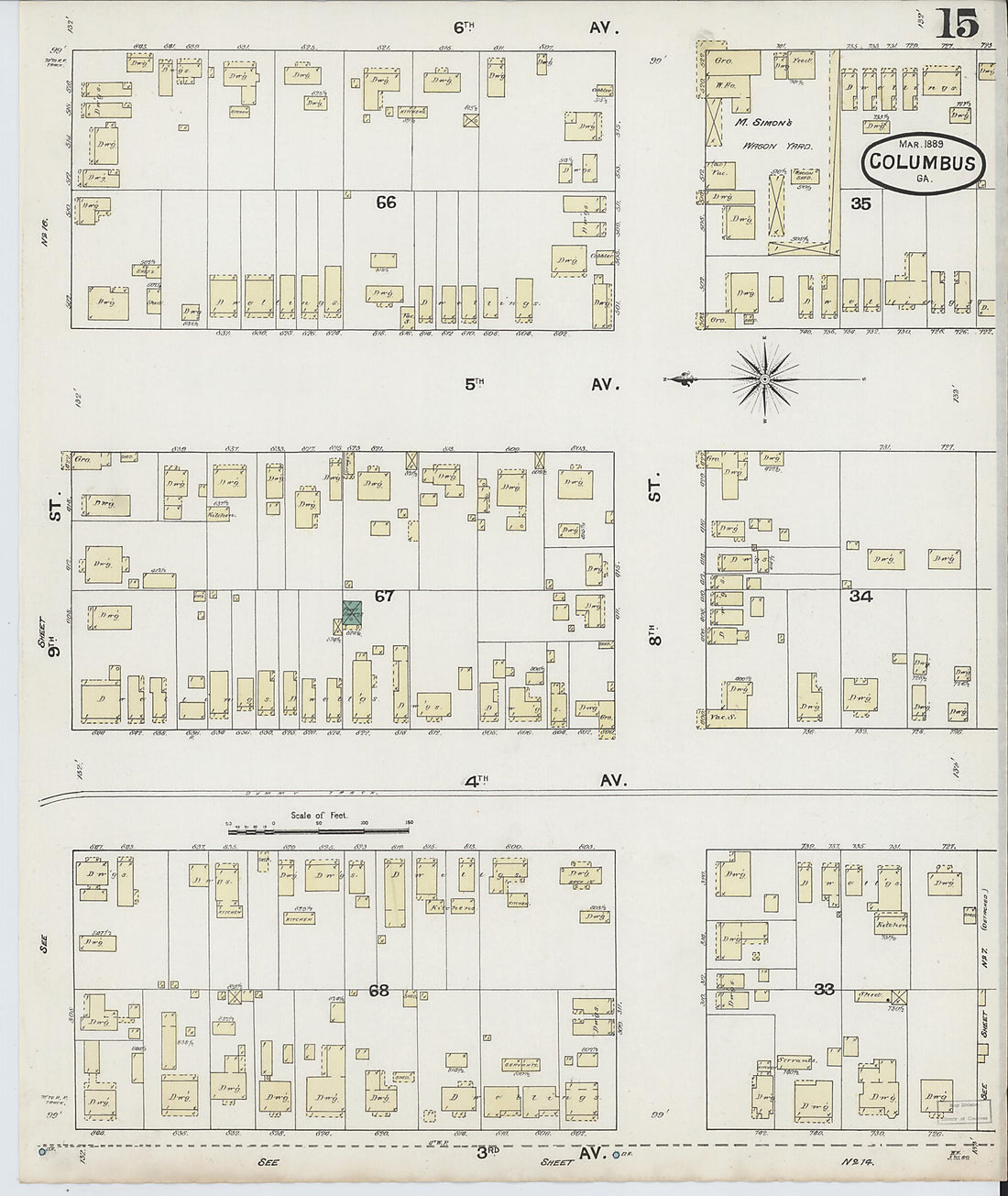 This old map of Columbus, Muscogee County, Georgia was created by Sanborn Map Company in 1889