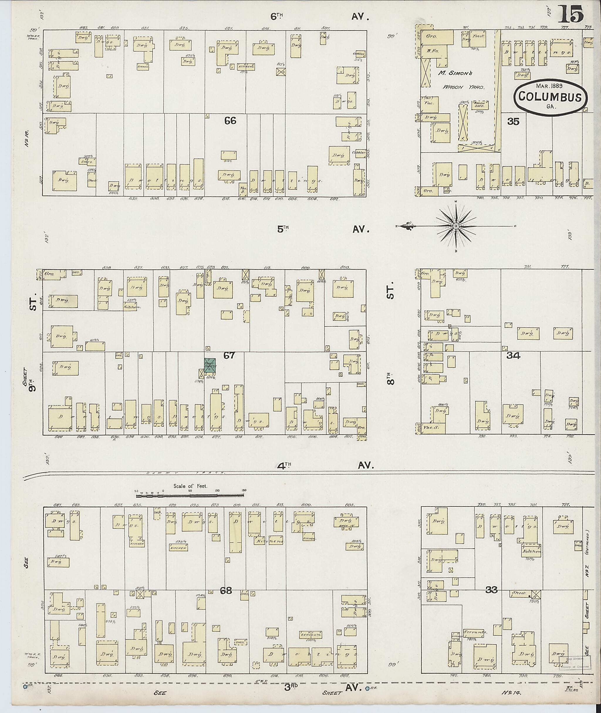 This old map of Columbus, Muscogee County, Georgia was created by Sanborn Map Company in 1889