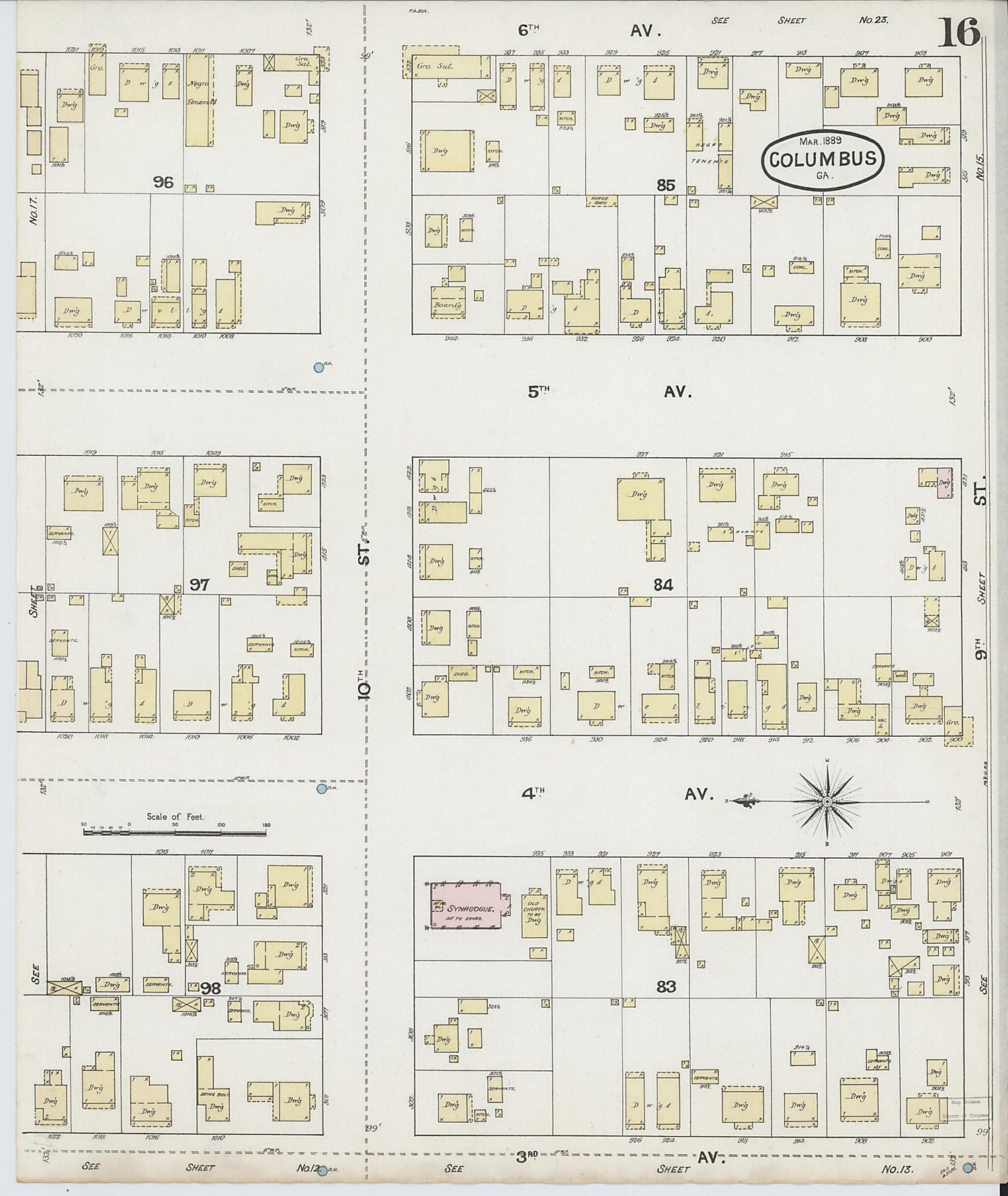 This old map of Columbus, Muscogee County, Georgia was created by Sanborn Map Company in 1889