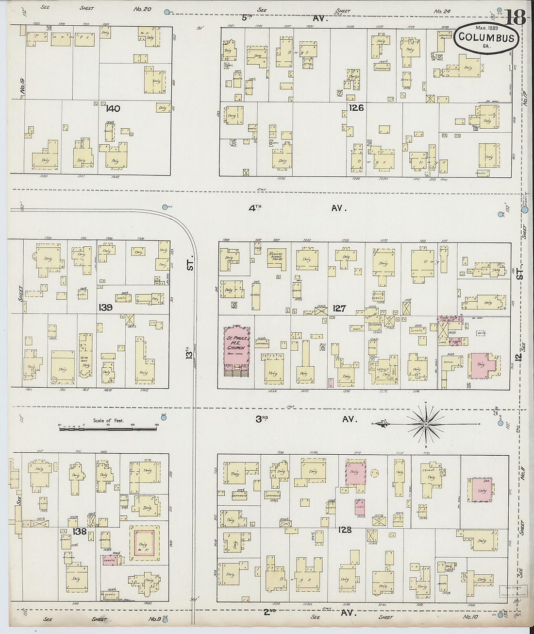 This old map of Columbus, Muscogee County, Georgia was created by Sanborn Map Company in 1889