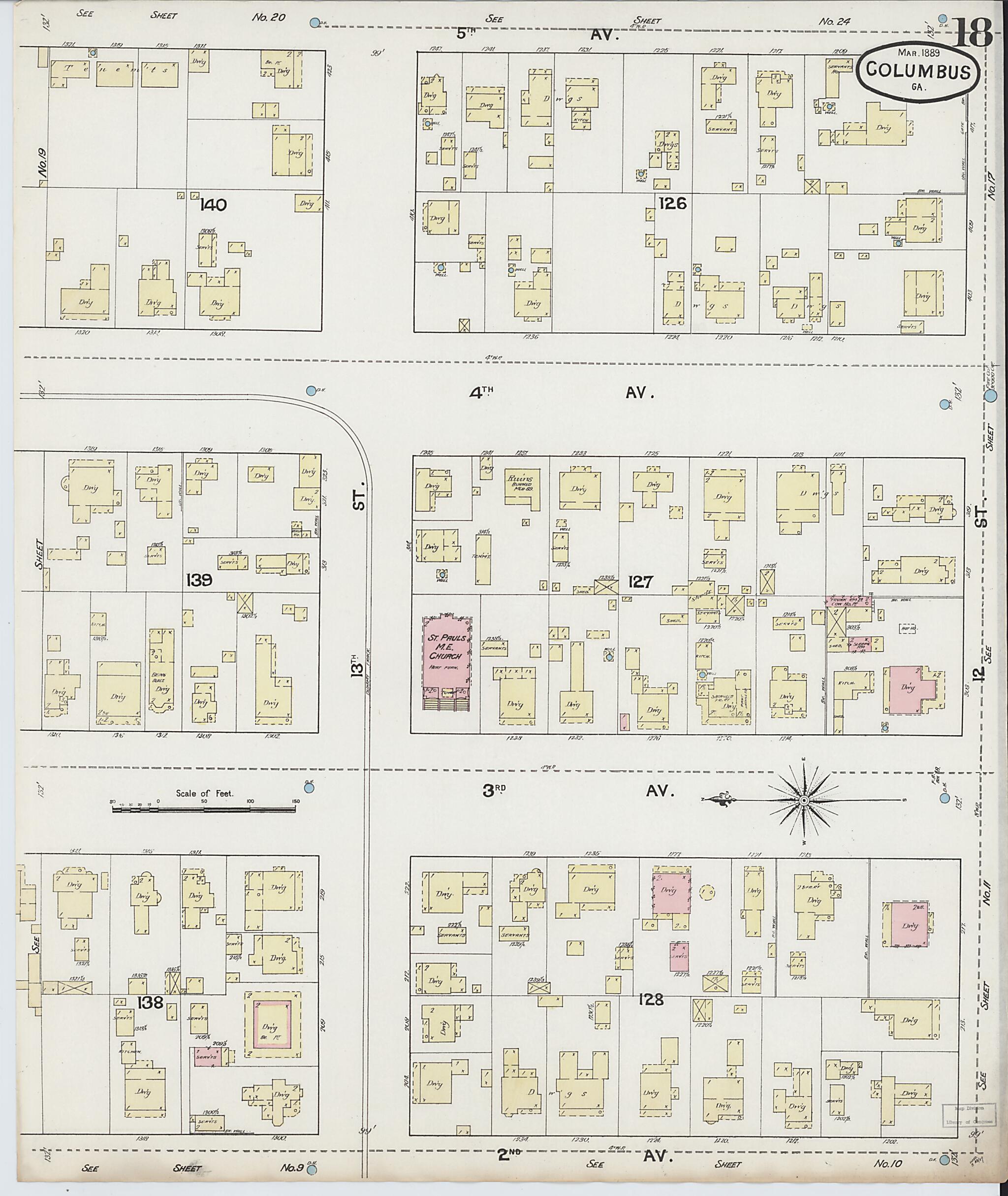 This old map of Columbus, Muscogee County, Georgia was created by Sanborn Map Company in 1889