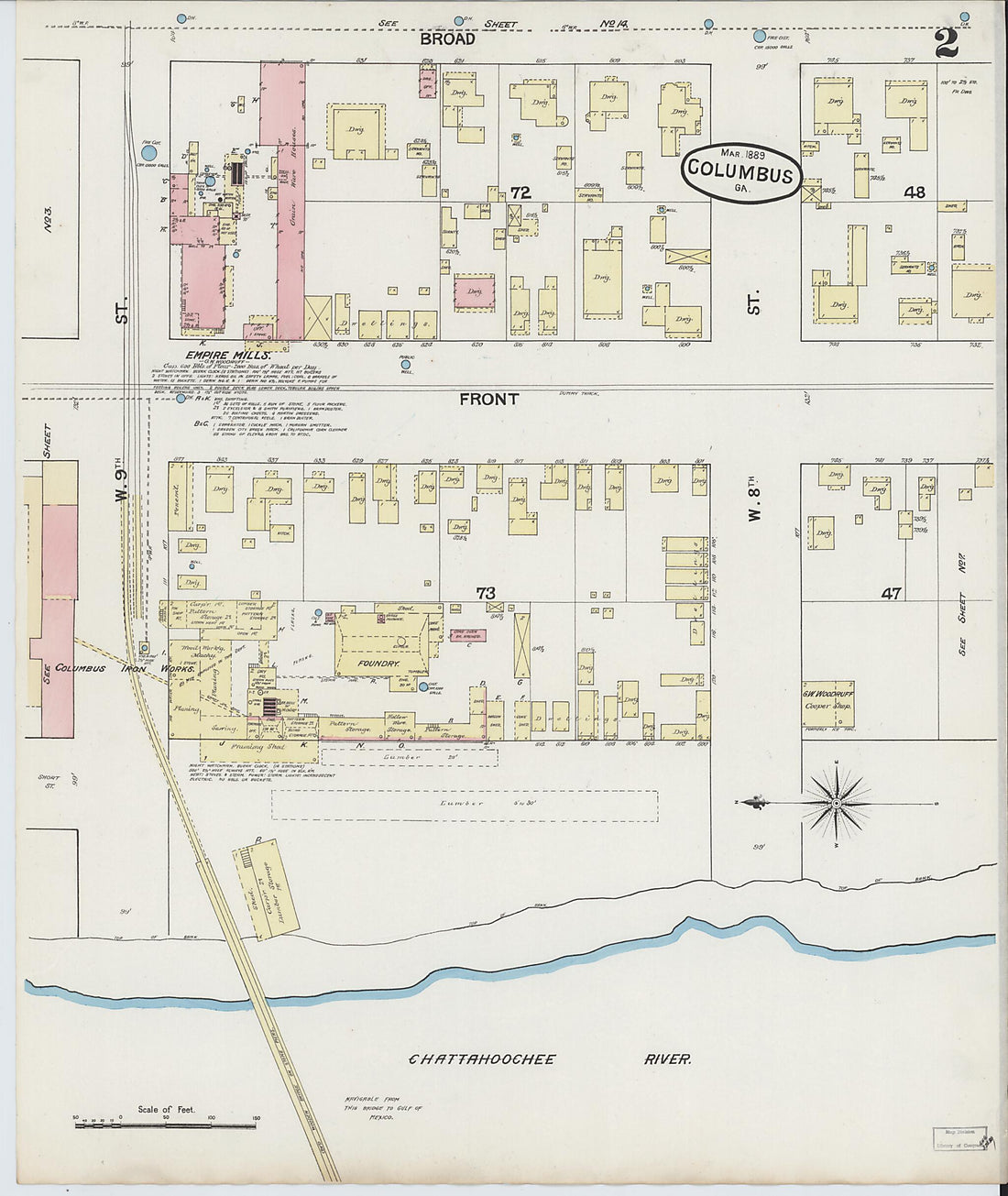 This old map of Columbus, Muscogee County, Georgia was created by Sanborn Map Company in 1889