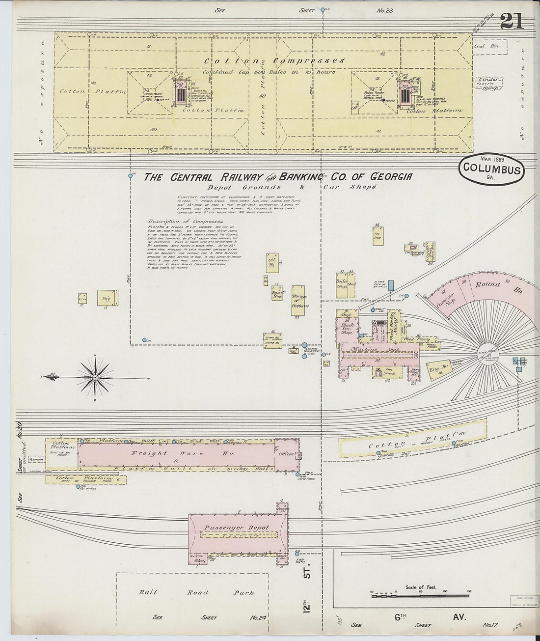 This old map of Columbus, Muscogee County, Georgia was created by Sanborn Map Company in 1889