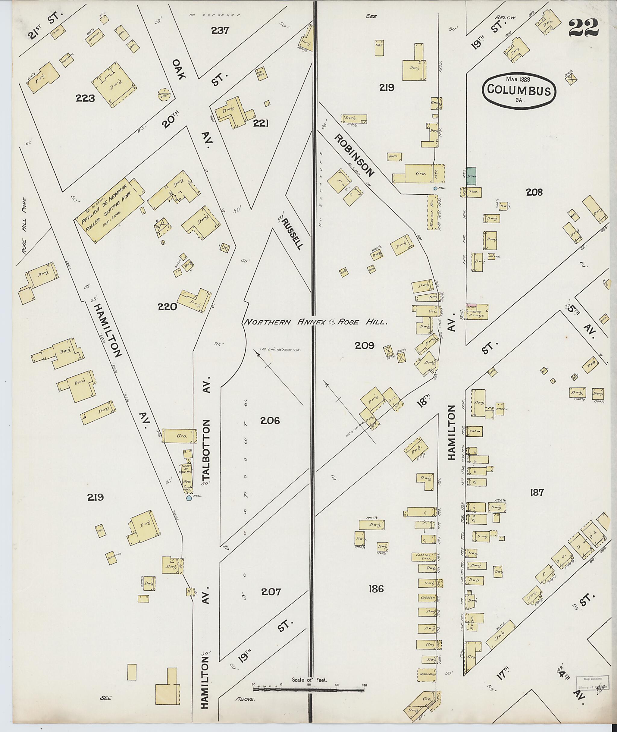 This old map of Columbus, Muscogee County, Georgia was created by Sanborn Map Company in 1889