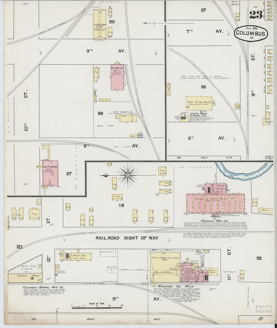 This old map of Columbus, Muscogee County, Georgia was created by Sanborn Map Company in 1889