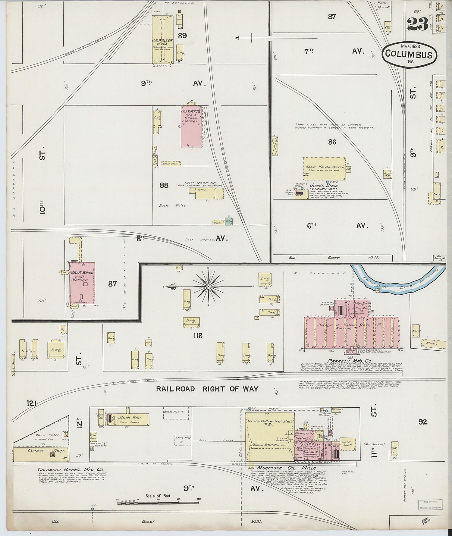 This old map of Columbus, Muscogee County, Georgia was created by Sanborn Map Company in 1889