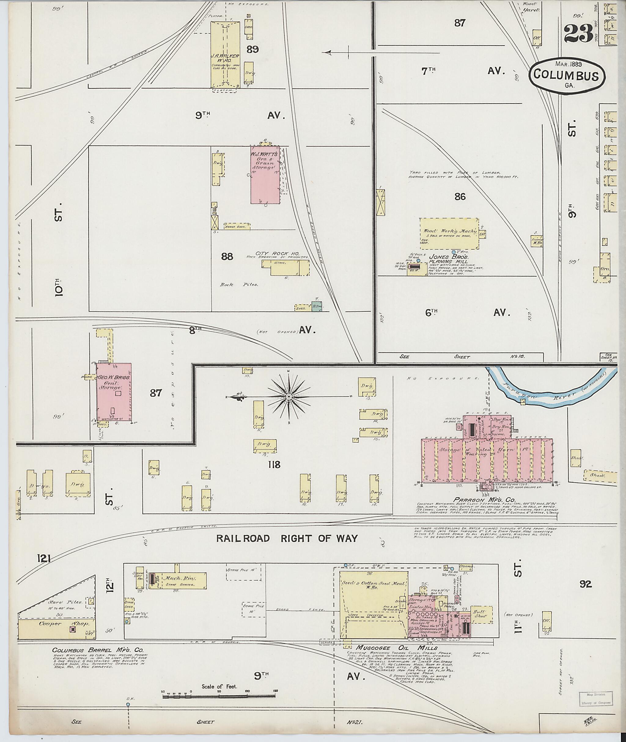 This old map of Columbus, Muscogee County, Georgia was created by Sanborn Map Company in 1889