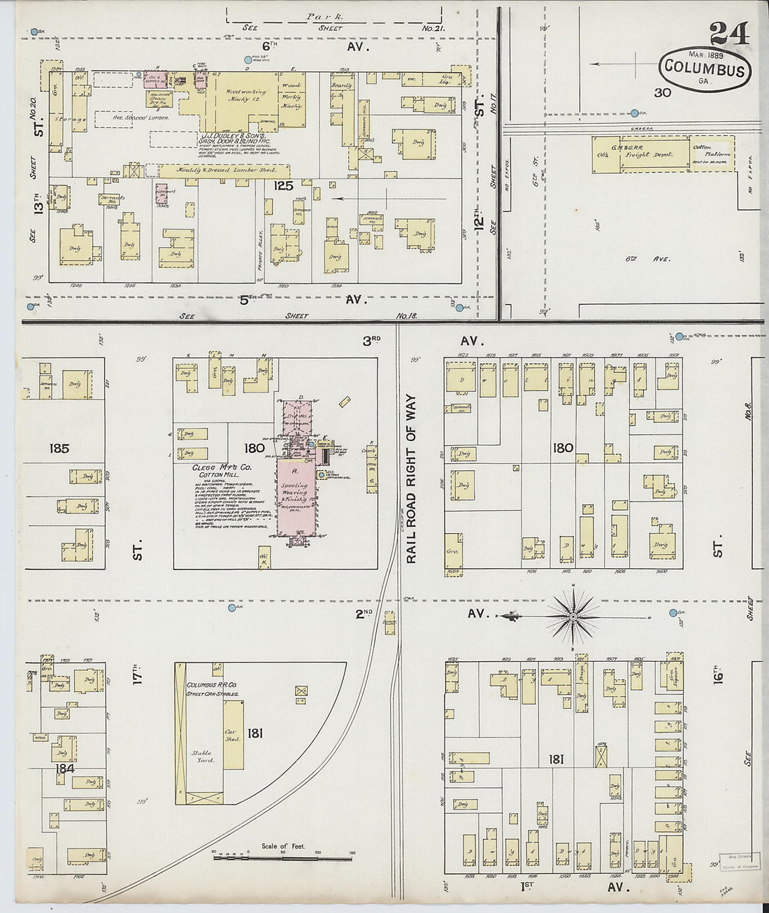 This old map of Columbus, Muscogee County, Georgia was created by Sanborn Map Company in 1889