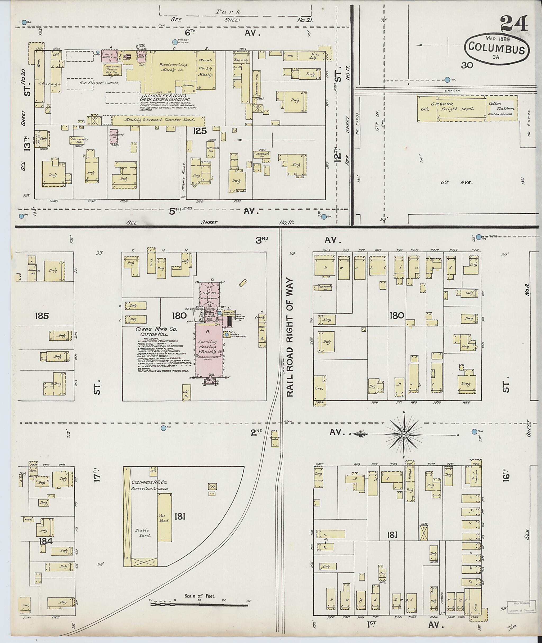 This old map of Columbus, Muscogee County, Georgia was created by Sanborn Map Company in 1889