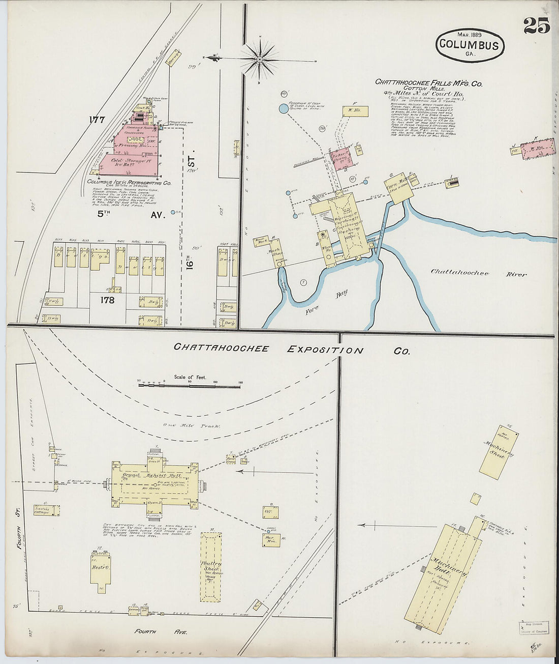 This old map of Columbus, Muscogee County, Georgia was created by Sanborn Map Company in 1889