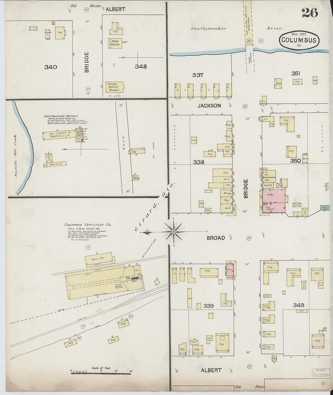 This old map of Columbus, Muscogee County, Georgia was created by Sanborn Map Company in 1889