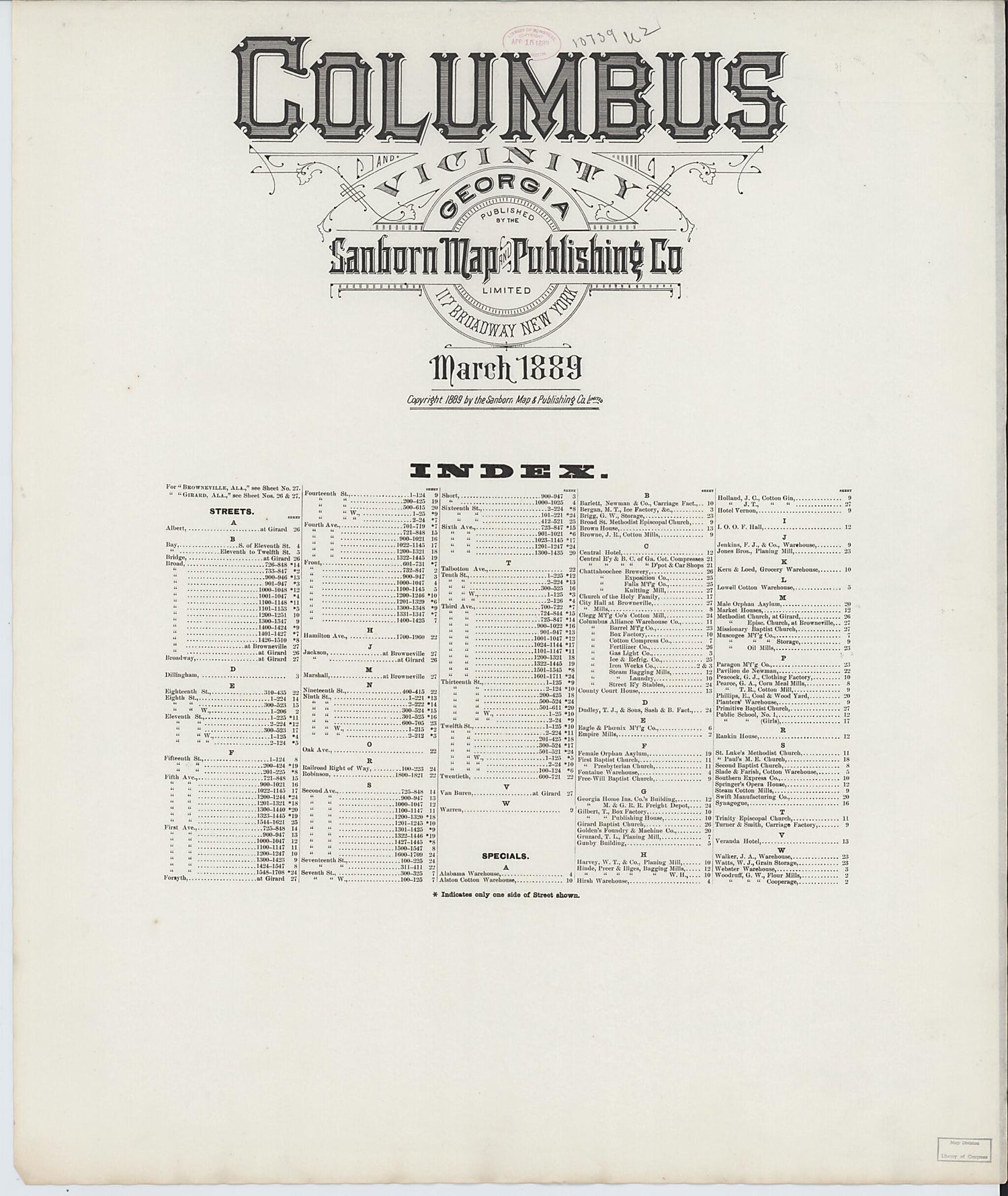 This old map of Columbus, Muscogee County, Georgia was created by Sanborn Map Company in 1889