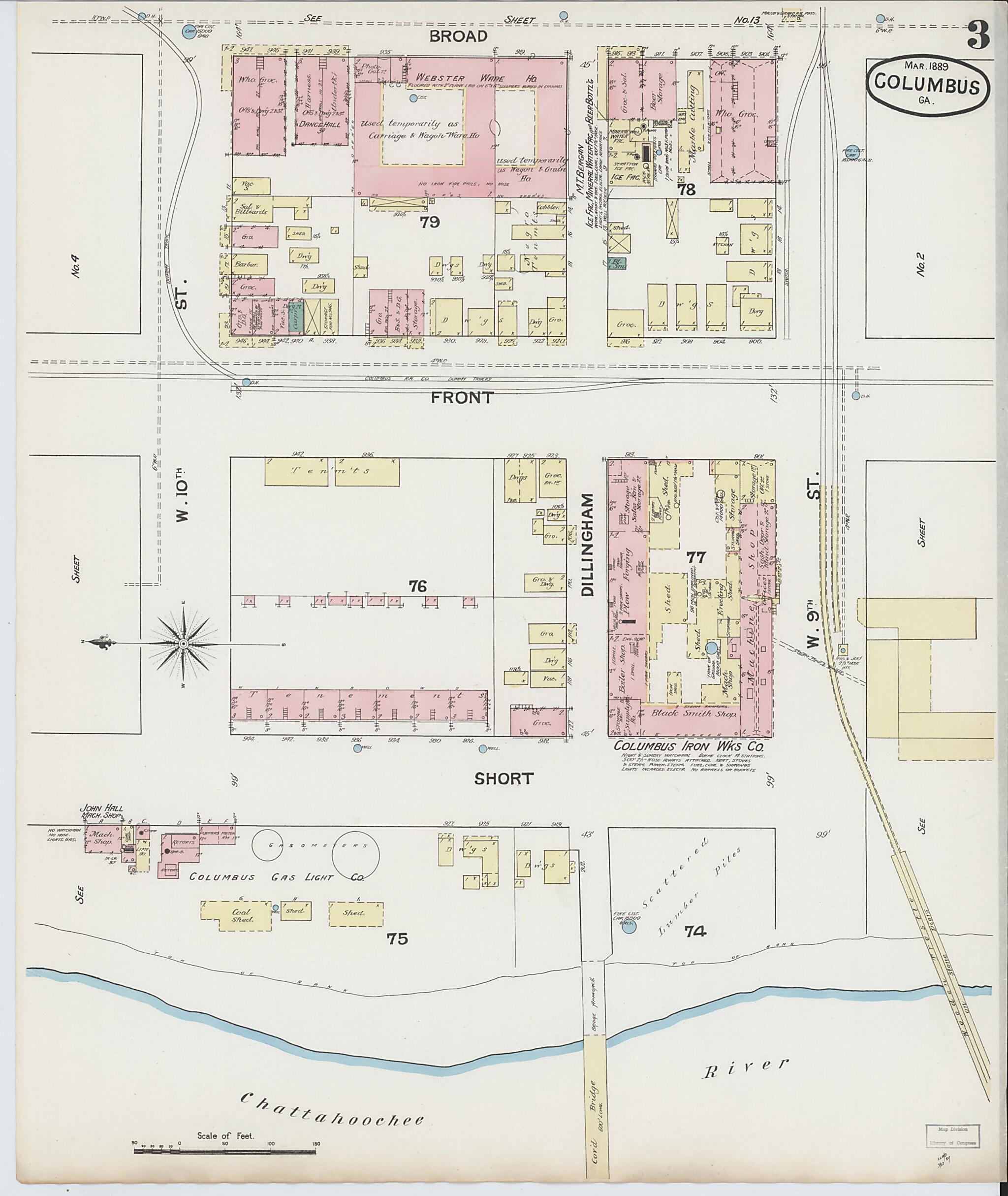 This old map of Columbus, Muscogee County, Georgia was created by Sanborn Map Company in 1889