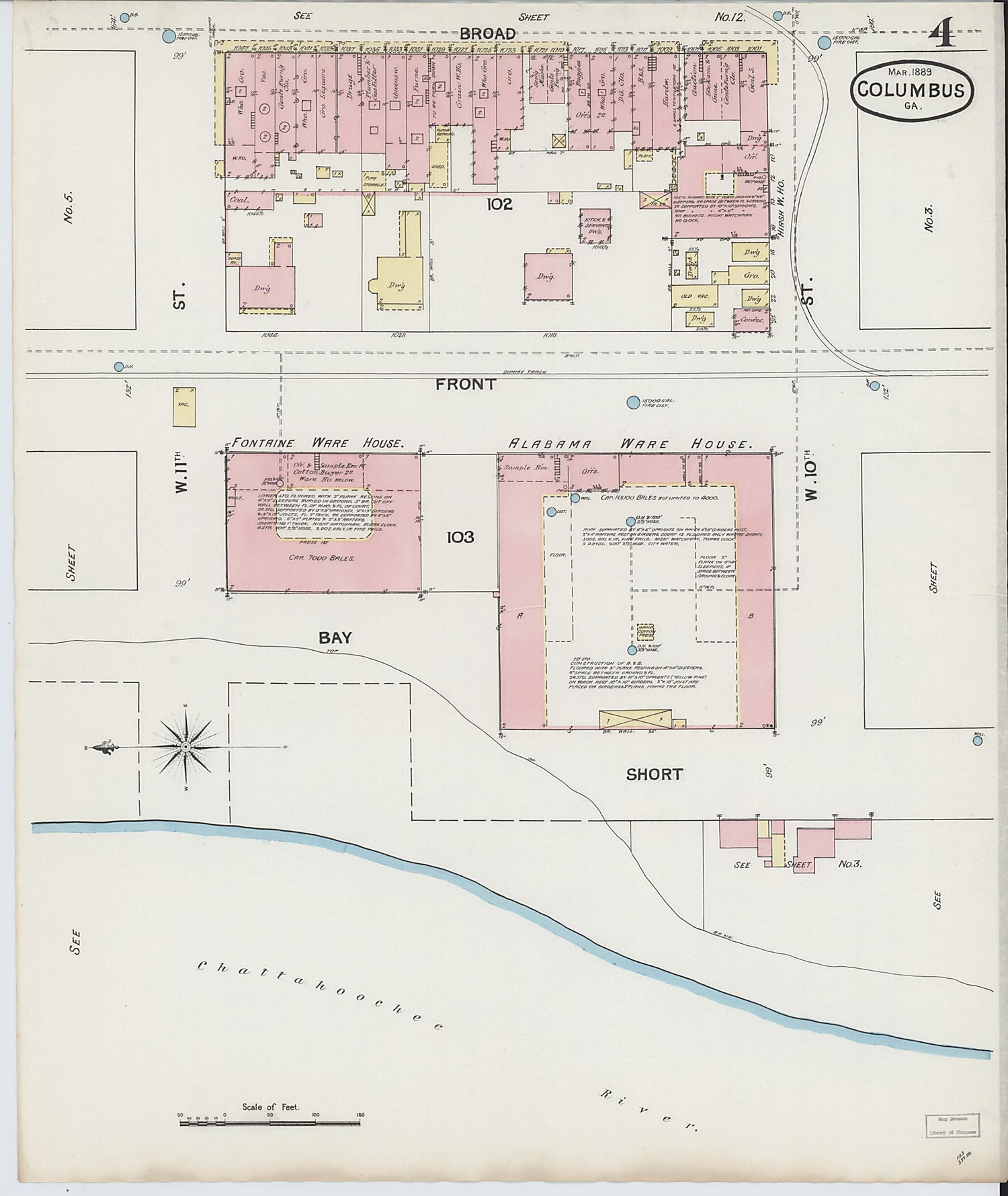 This old map of Columbus, Muscogee County, Georgia was created by Sanborn Map Company in 1889