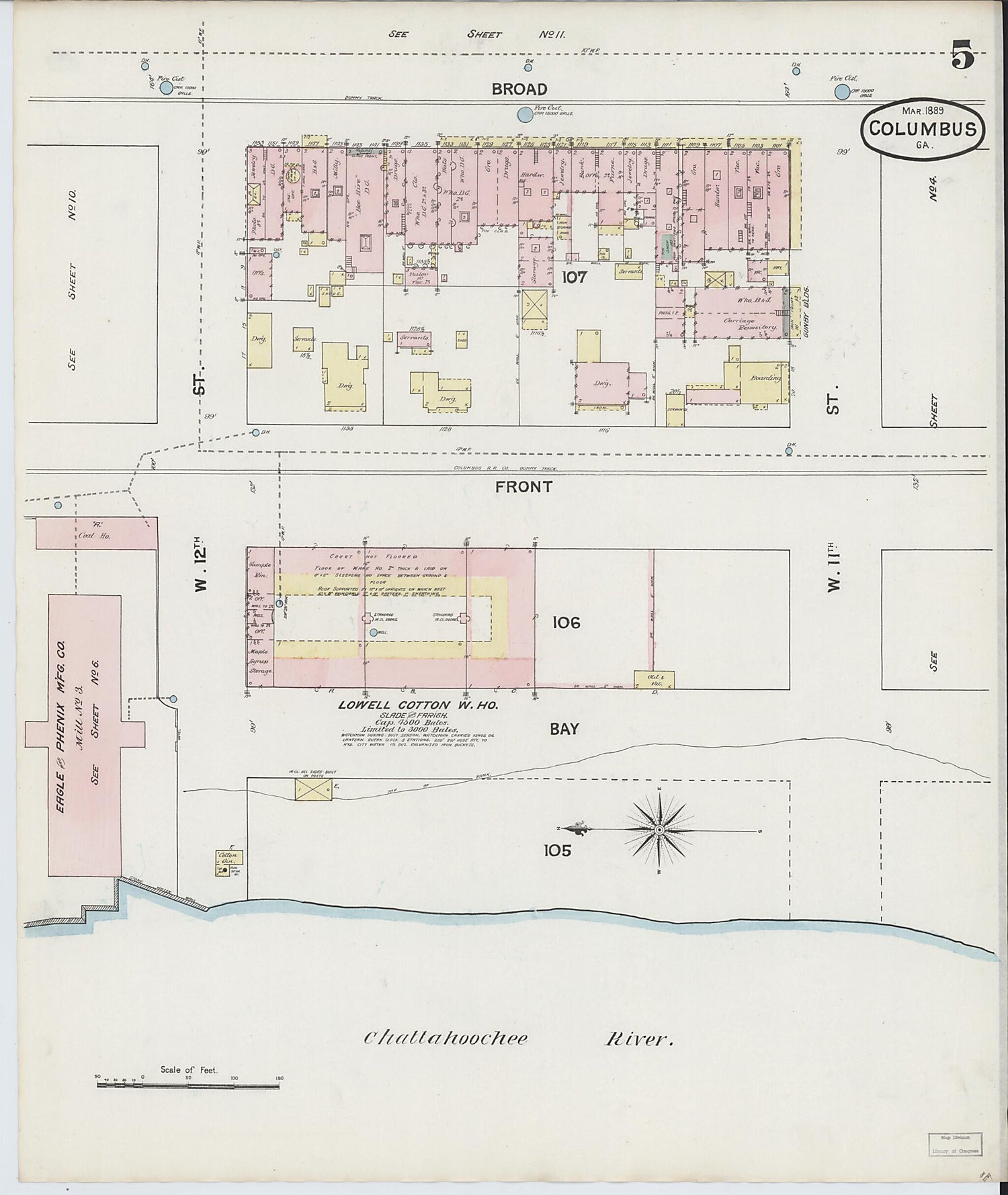 This old map of Columbus, Muscogee County, Georgia was created by Sanborn Map Company in 1889