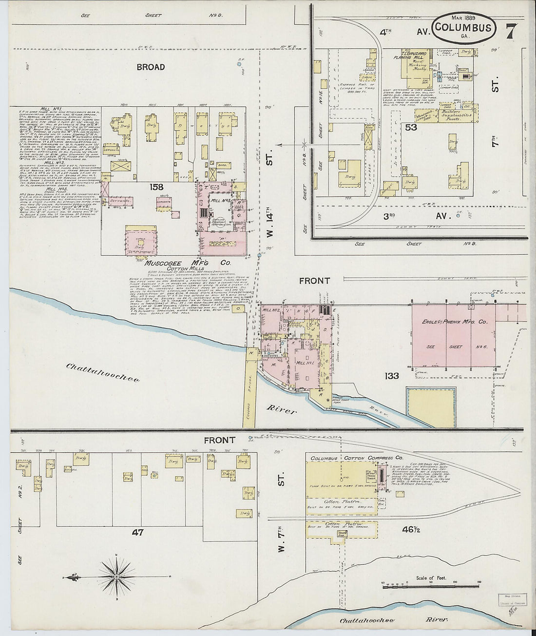 This old map of Columbus, Muscogee County, Georgia was created by Sanborn Map Company in 1889