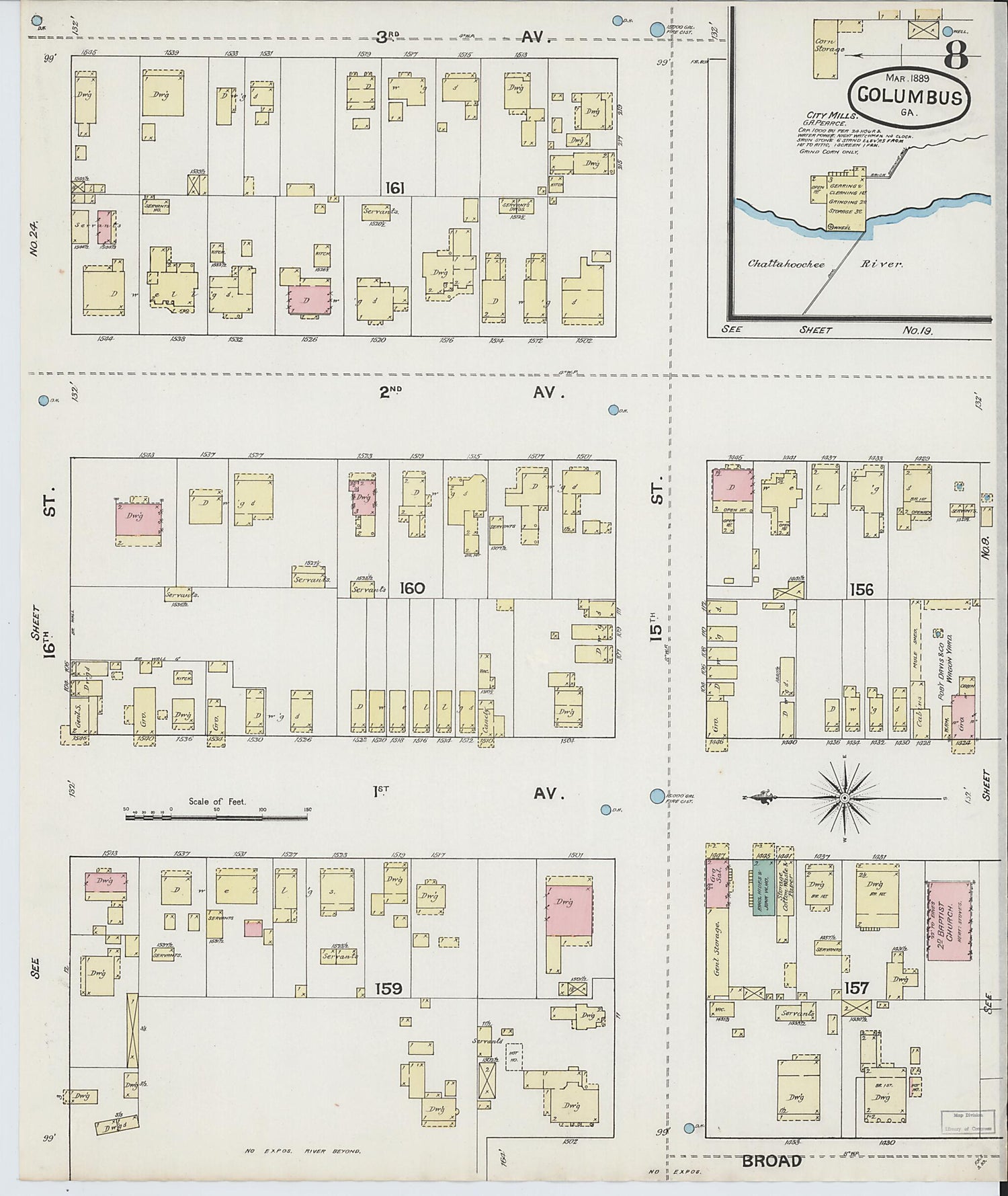 This old map of Columbus, Muscogee County, Georgia was created by Sanborn Map Company in 1889