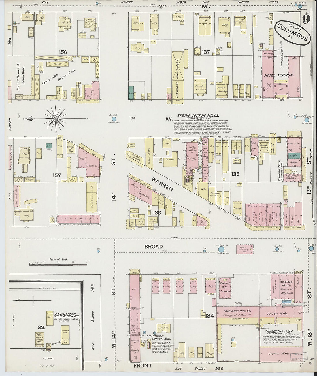 This old map of Columbus, Muscogee County, Georgia was created by Sanborn Map Company in 1889