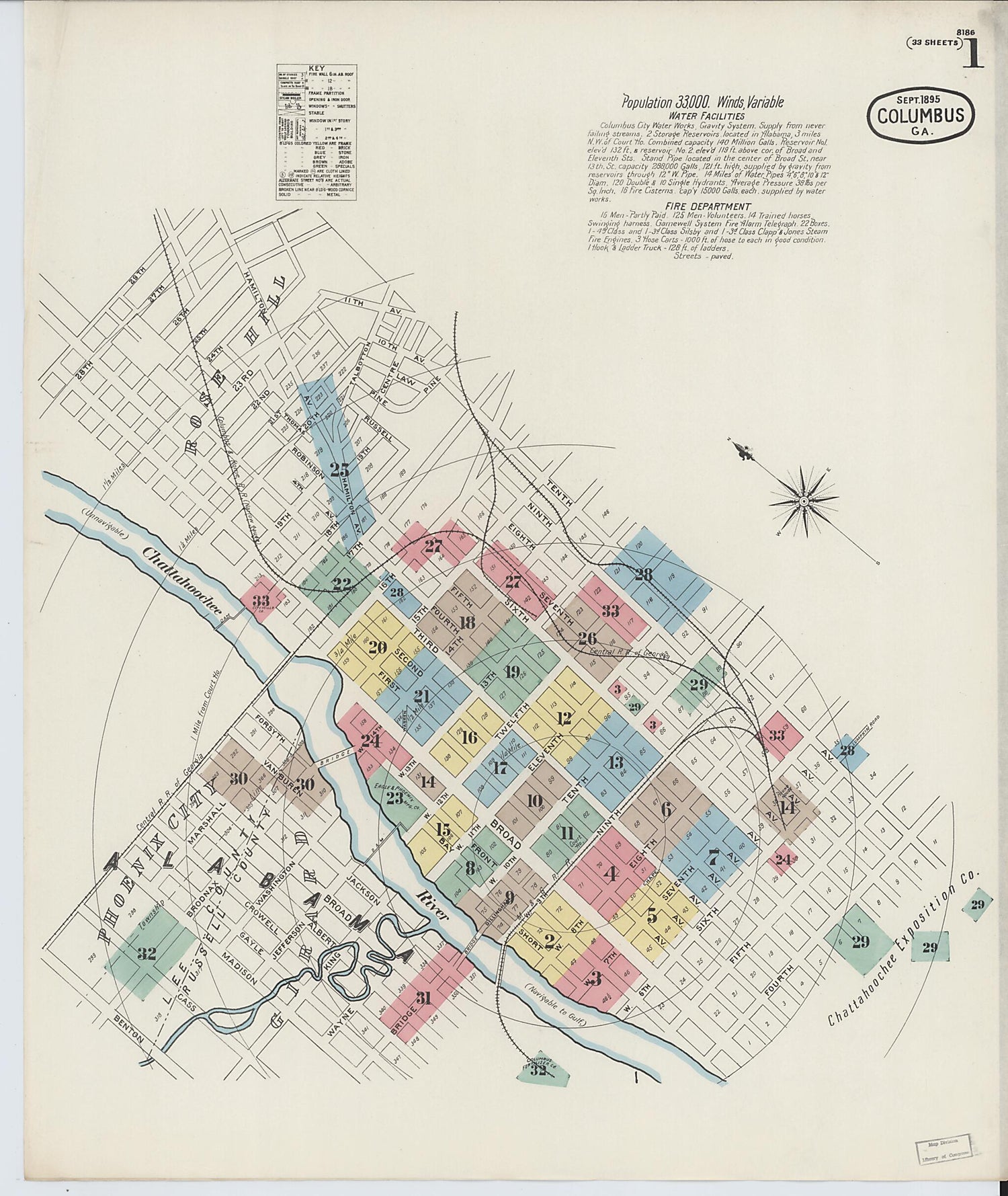 This old map of Columbus, Muscogee County, Georgia was created by Sanborn Map Company in 1895