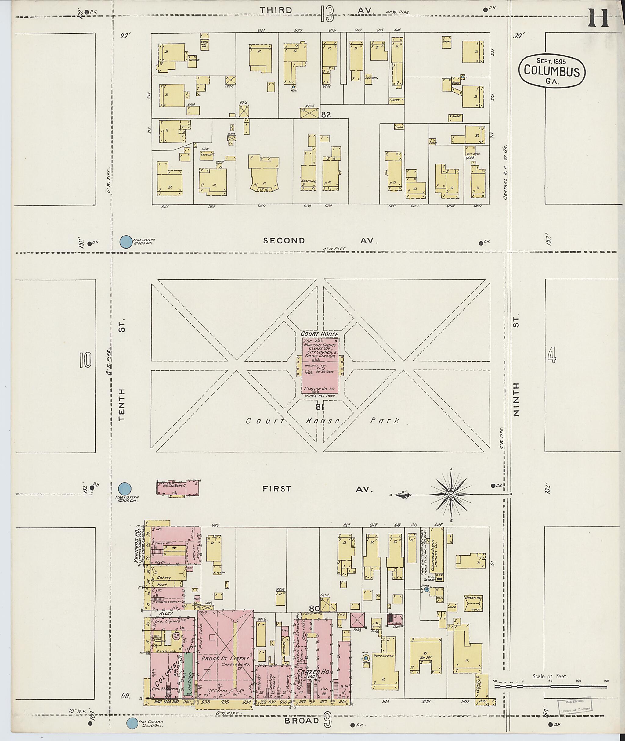 This old map of Columbus, Muscogee County, Georgia was created by Sanborn Map Company in 1895