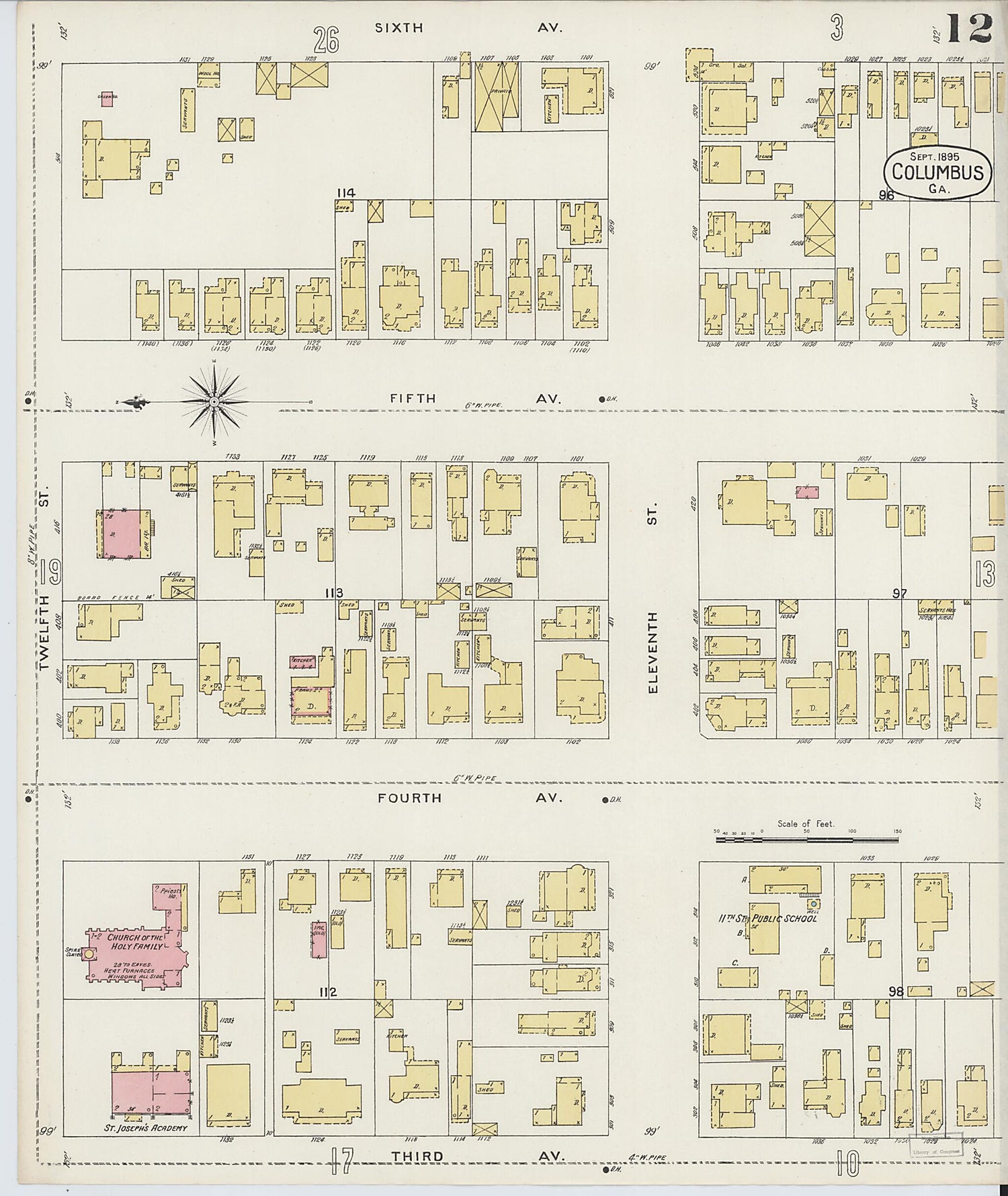 This old map of Columbus, Muscogee County, Georgia was created by Sanborn Map Company in 1895