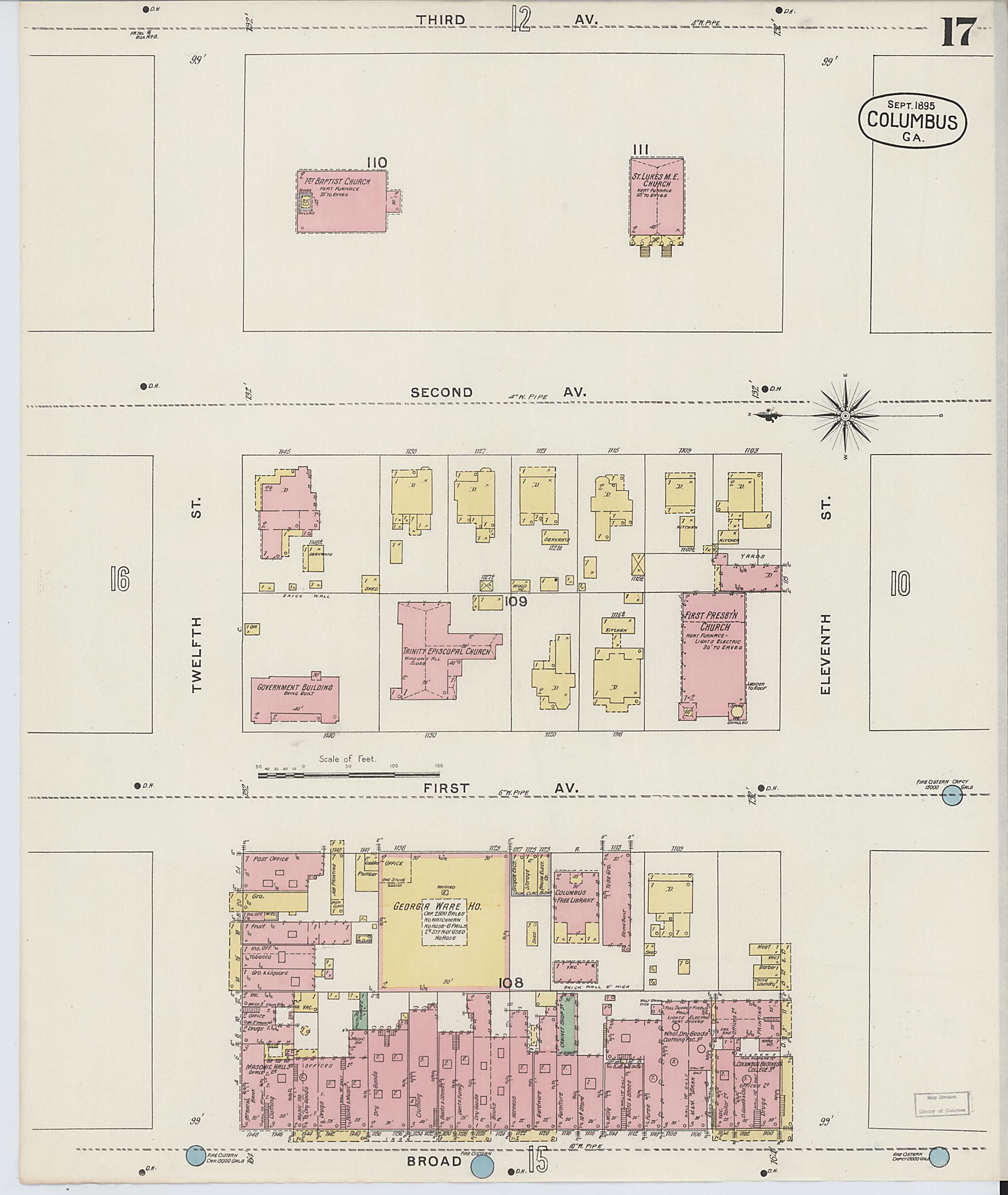 This old map of Columbus, Muscogee County, Georgia was created by Sanborn Map Company in 1895