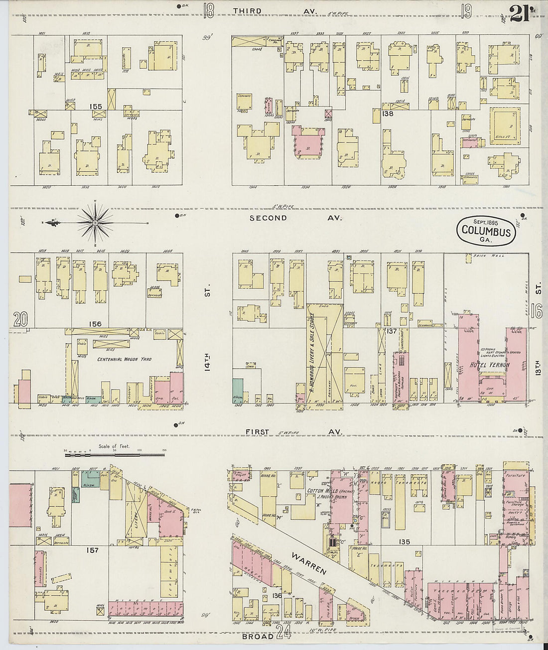 This old map of Columbus, Muscogee County, Georgia was created by Sanborn Map Company in 1895