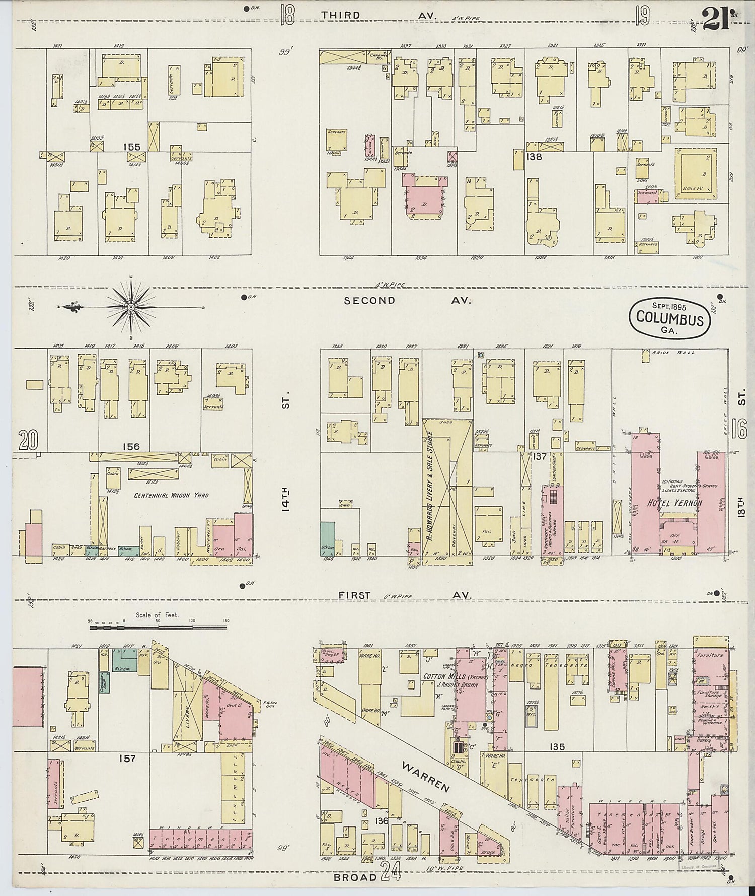 This old map of Columbus, Muscogee County, Georgia was created by Sanborn Map Company in 1895