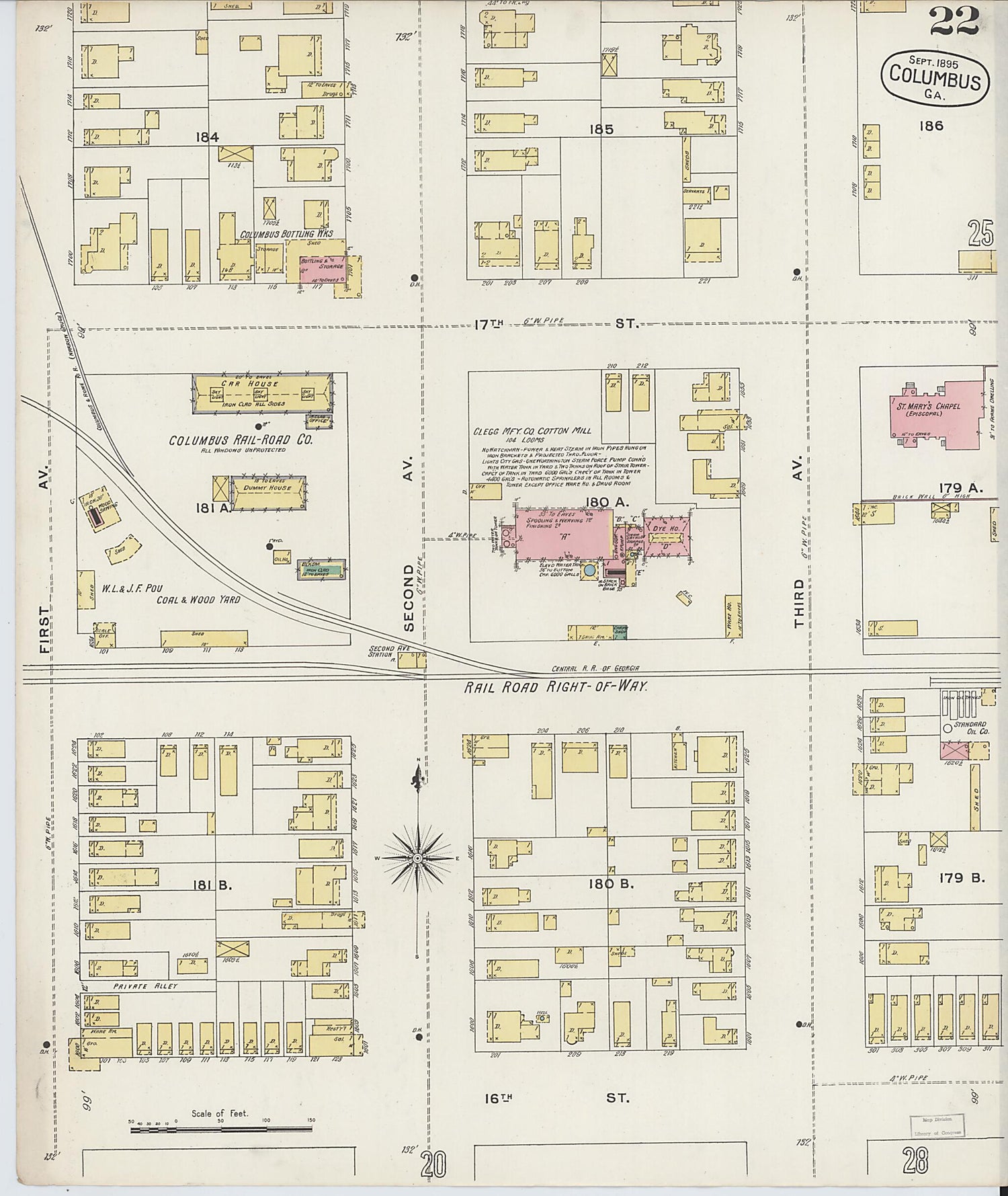 This old map of Columbus, Muscogee County, Georgia was created by Sanborn Map Company in 1895