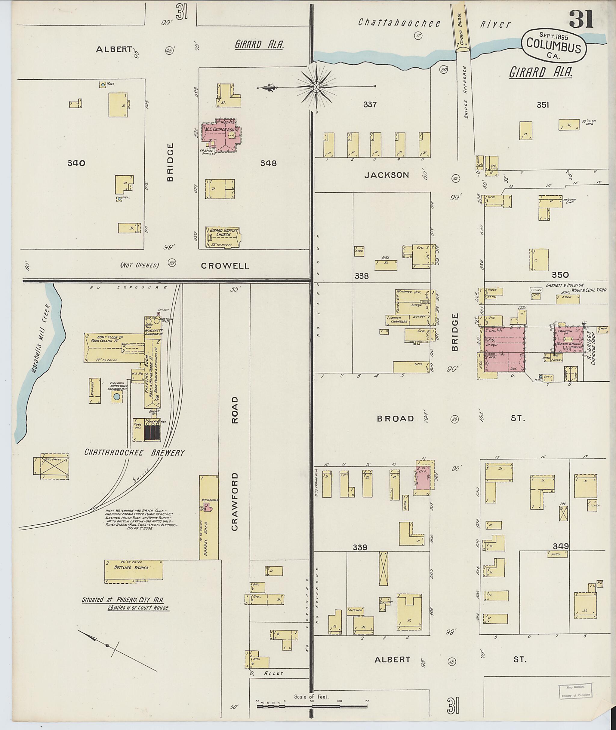 This old map of Columbus, Muscogee County, Georgia was created by Sanborn Map Company in 1895