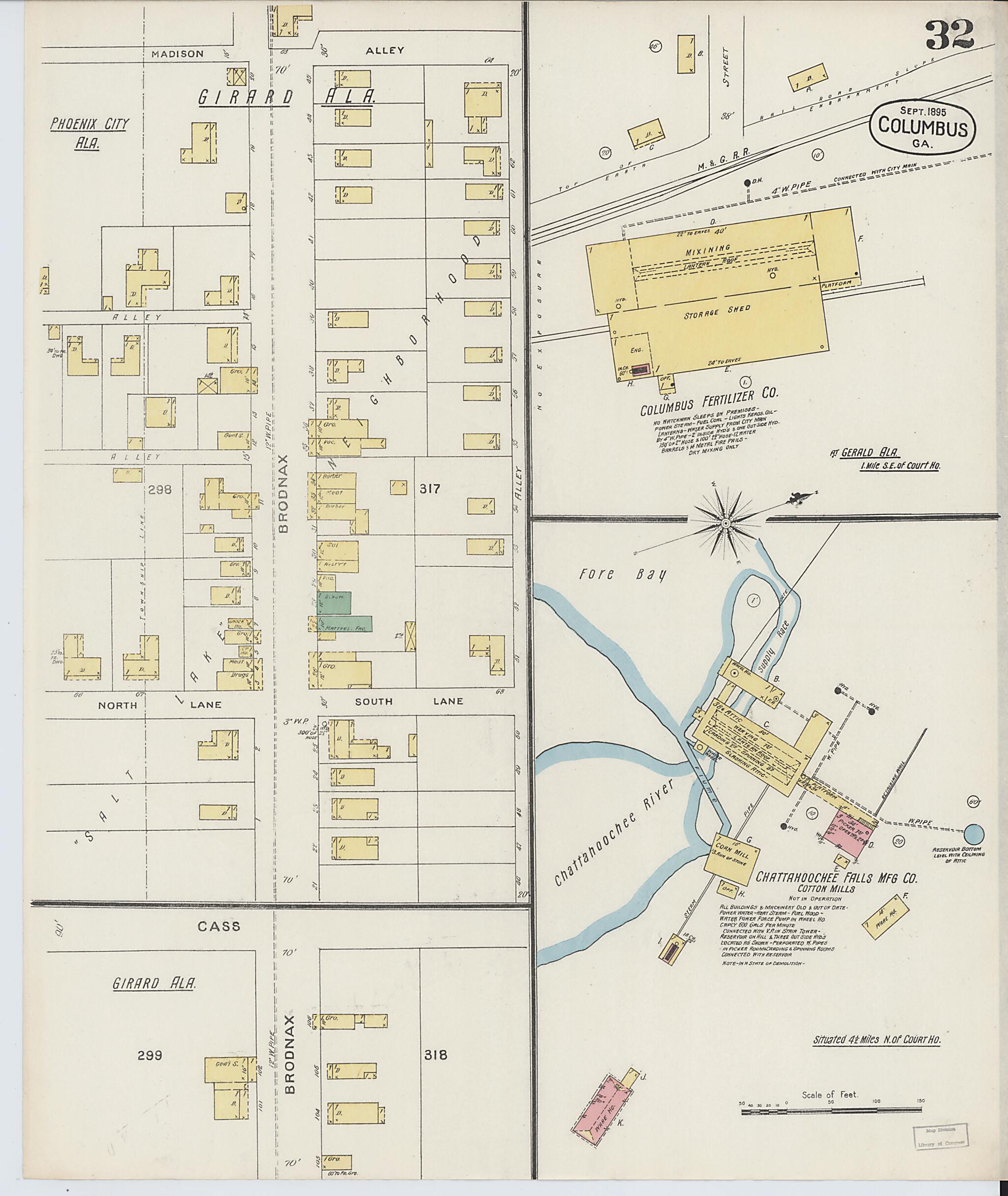 This old map of Columbus, Muscogee County, Georgia was created by Sanborn Map Company in 1895