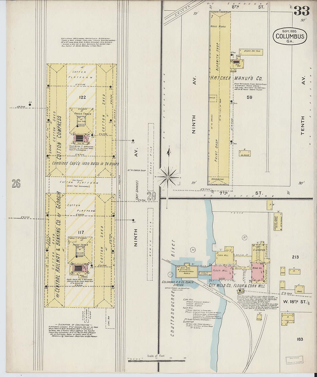 This old map of Columbus, Muscogee County, Georgia was created by Sanborn Map Company in 1895