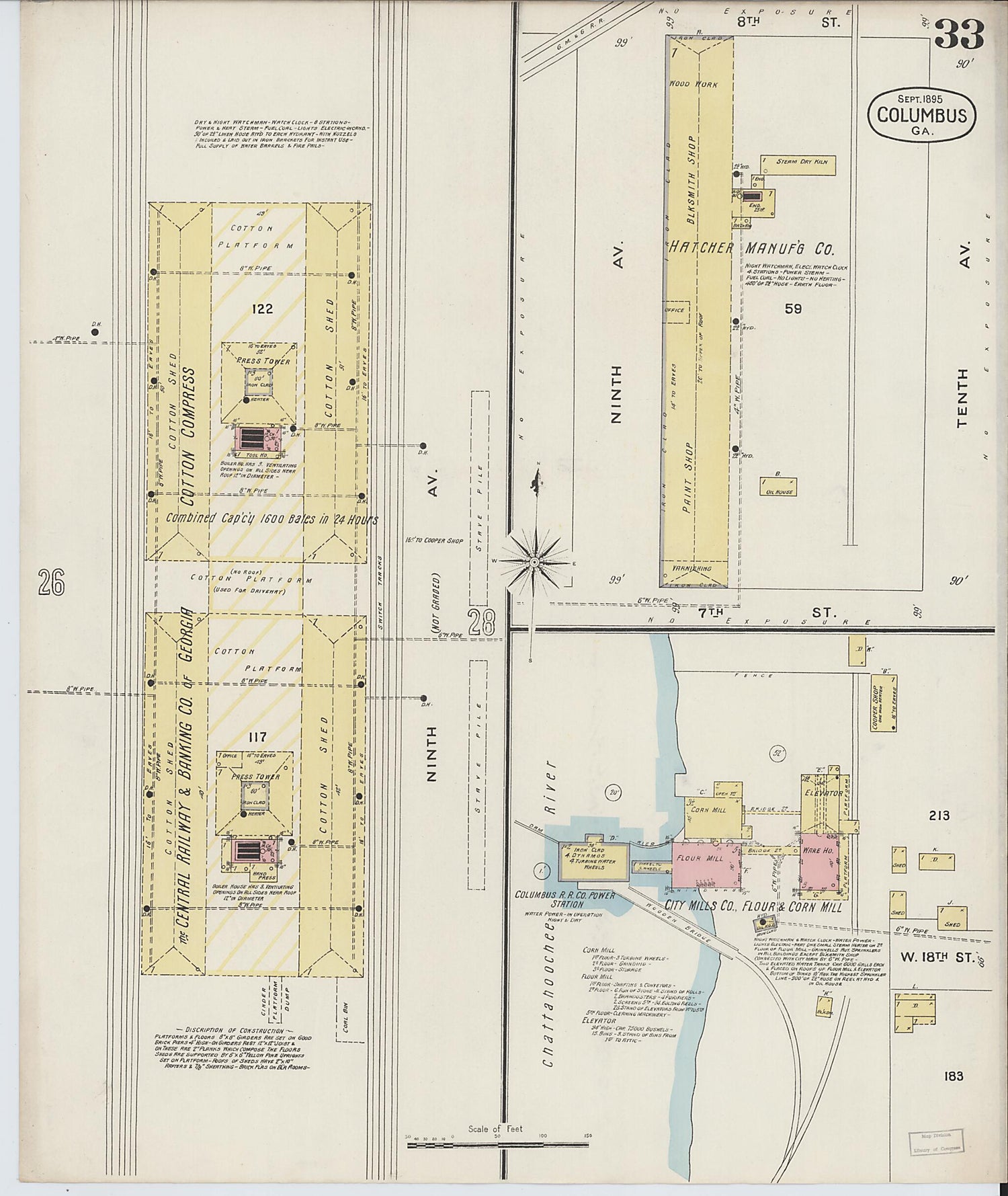 This old map of Columbus, Muscogee County, Georgia was created by Sanborn Map Company in 1895