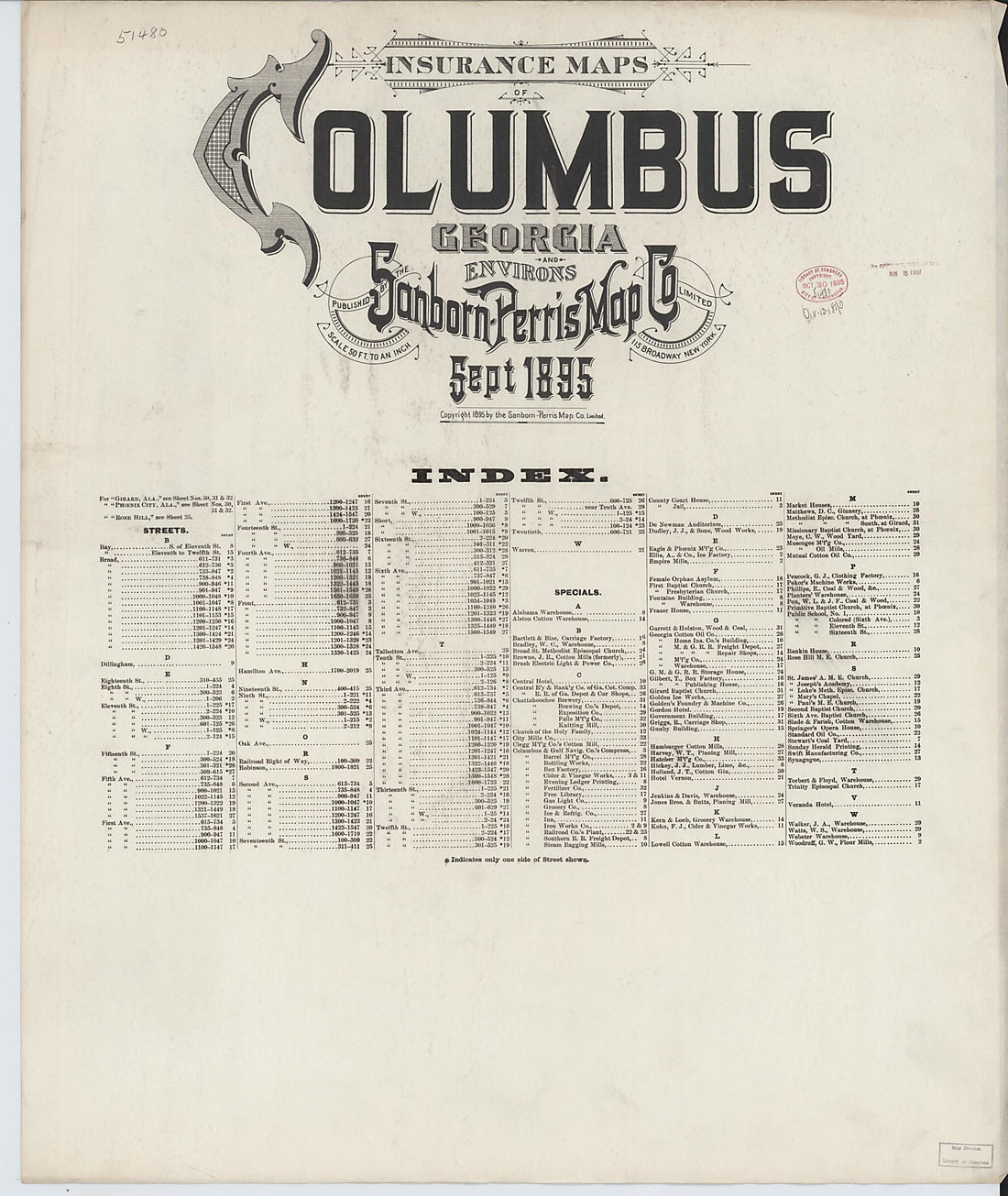 This old map of Columbus, Muscogee County, Georgia was created by Sanborn Map Company in 1895