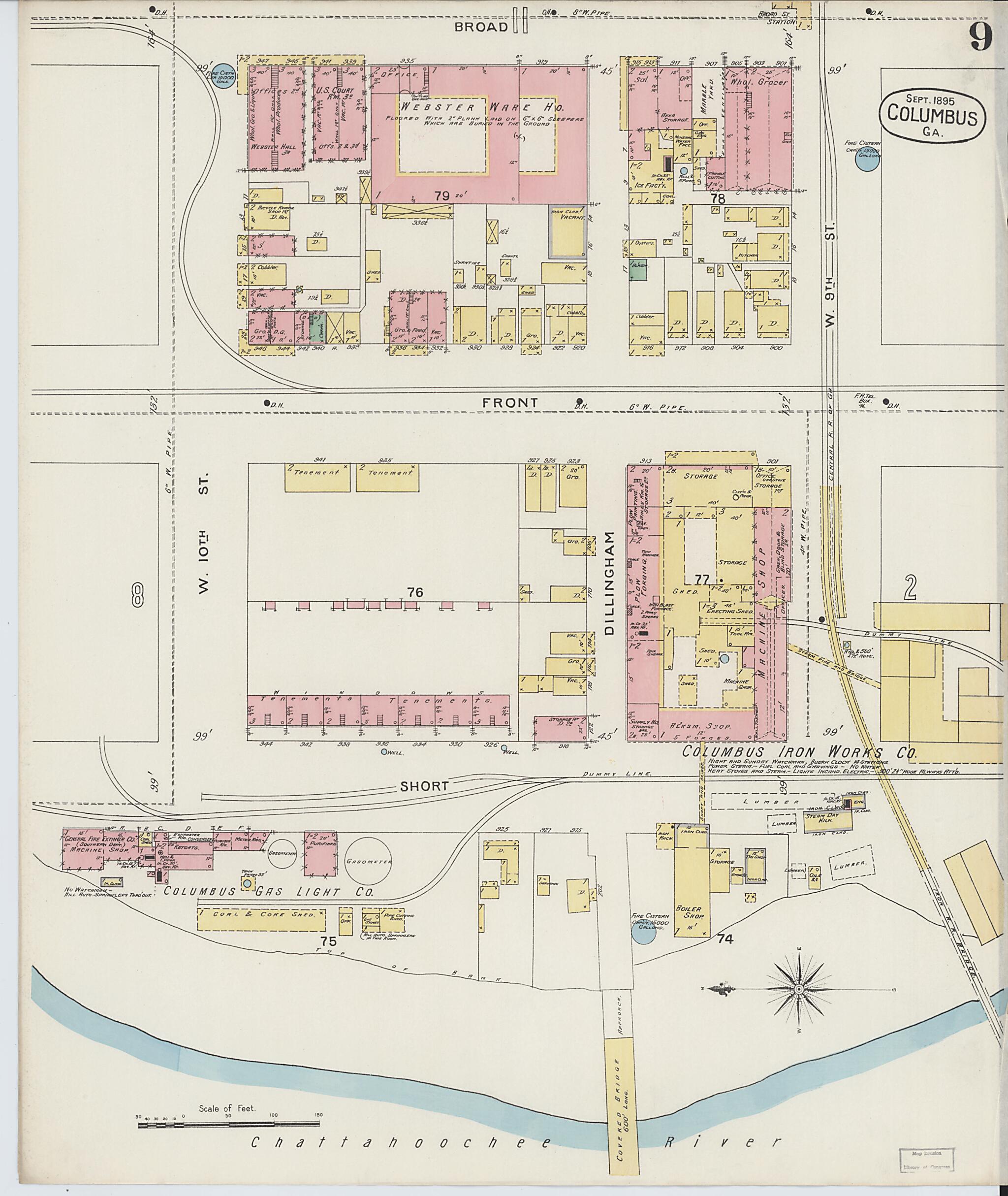 This old map of Columbus, Muscogee County, Georgia was created by Sanborn Map Company in 1895