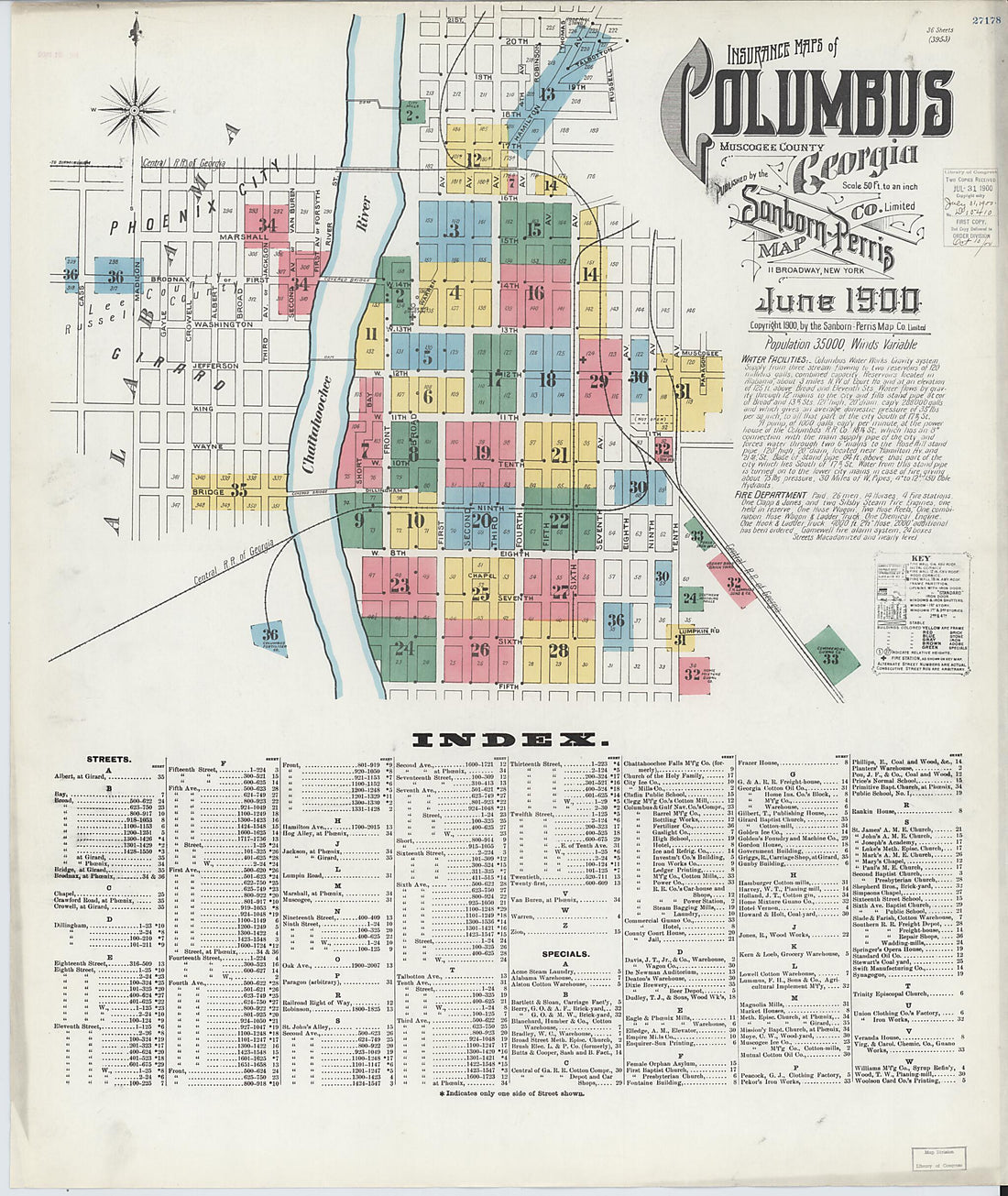 This old map of Columbus, Muscogee County, Georgia was created by Sanborn Map Company in 1900