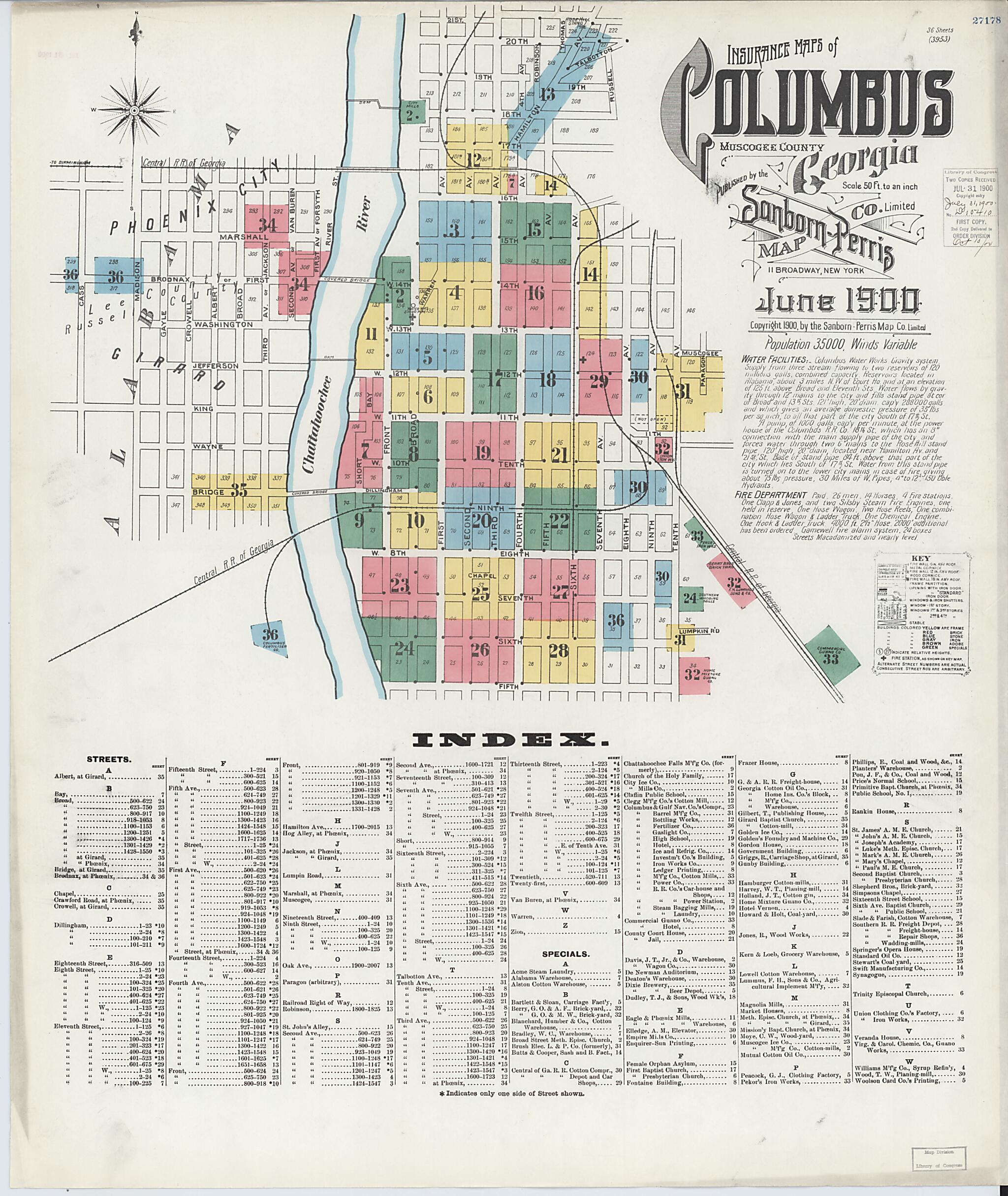 This old map of Columbus, Muscogee County, Georgia was created by Sanborn Map Company in 1900