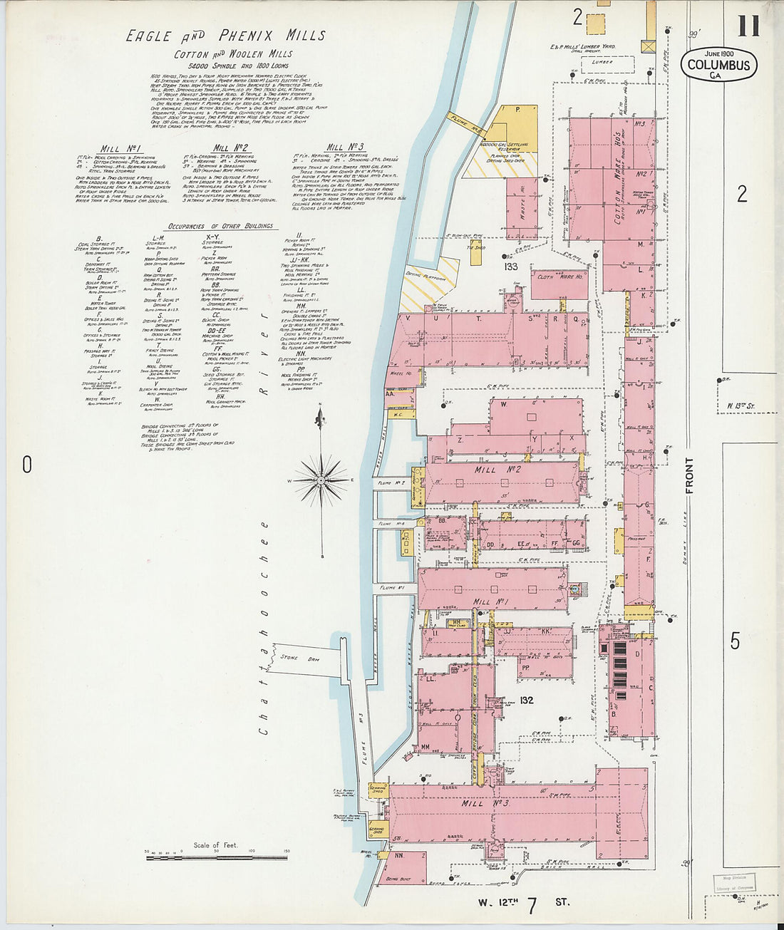 This old map of Columbus, Muscogee County, Georgia was created by Sanborn Map Company in 1900