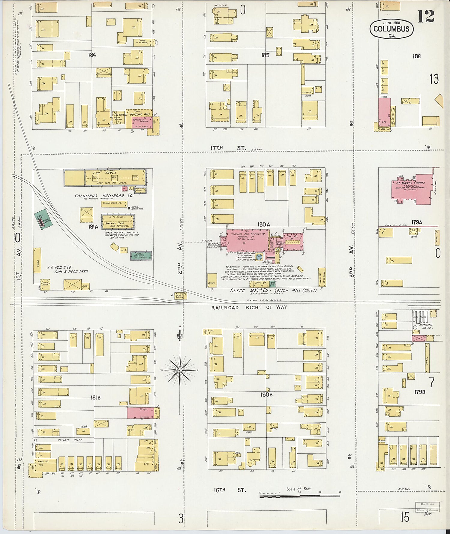 This old map of Columbus, Muscogee County, Georgia was created by Sanborn Map Company in 1900