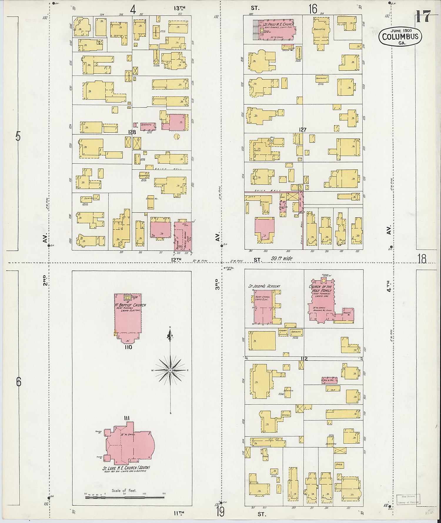 This old map of Columbus, Muscogee County, Georgia was created by Sanborn Map Company in 1900